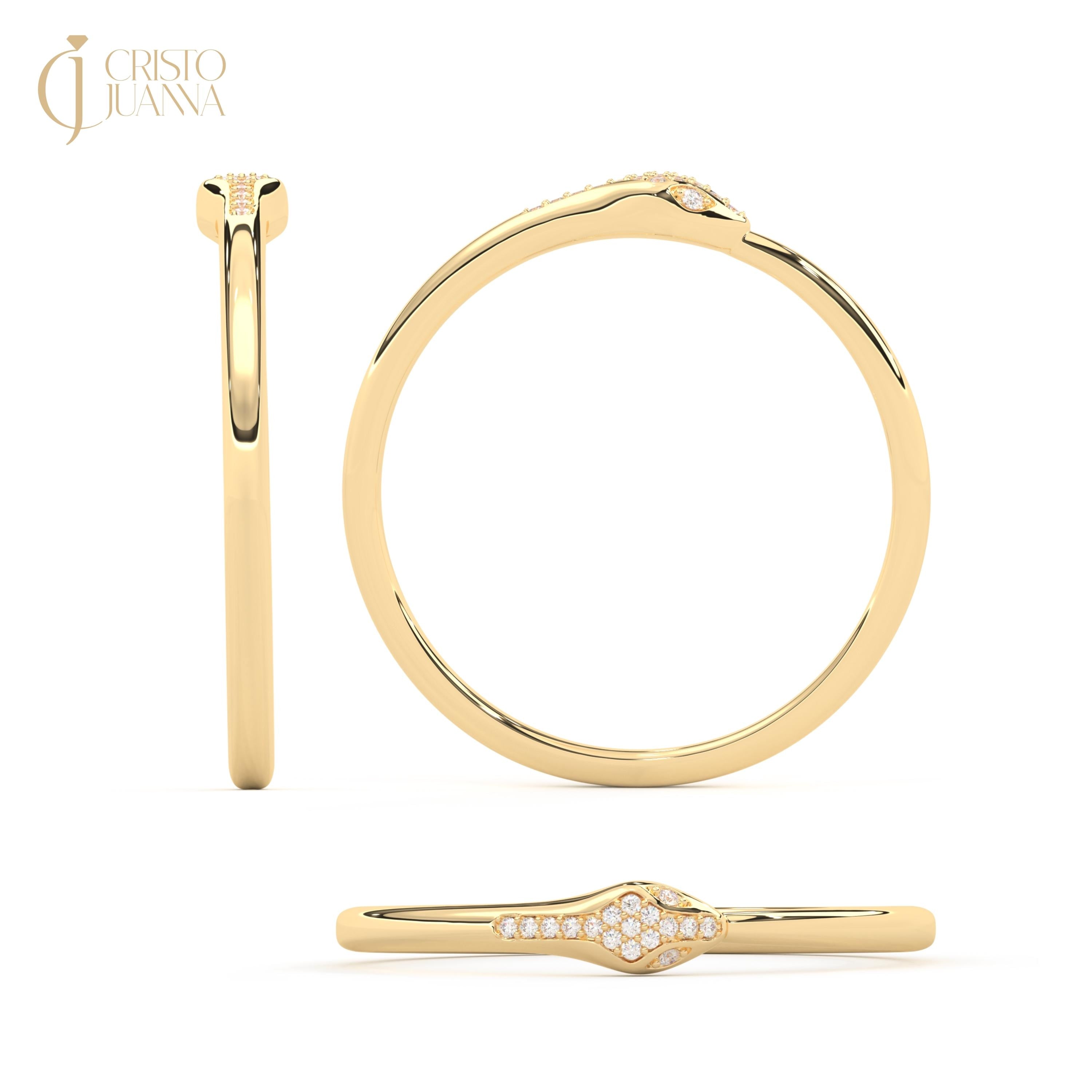 14K Solid Gold Diamond Snake Ring, Gothic Serpent Band with Moissanite, Orobouros Gothic Halloween Ring