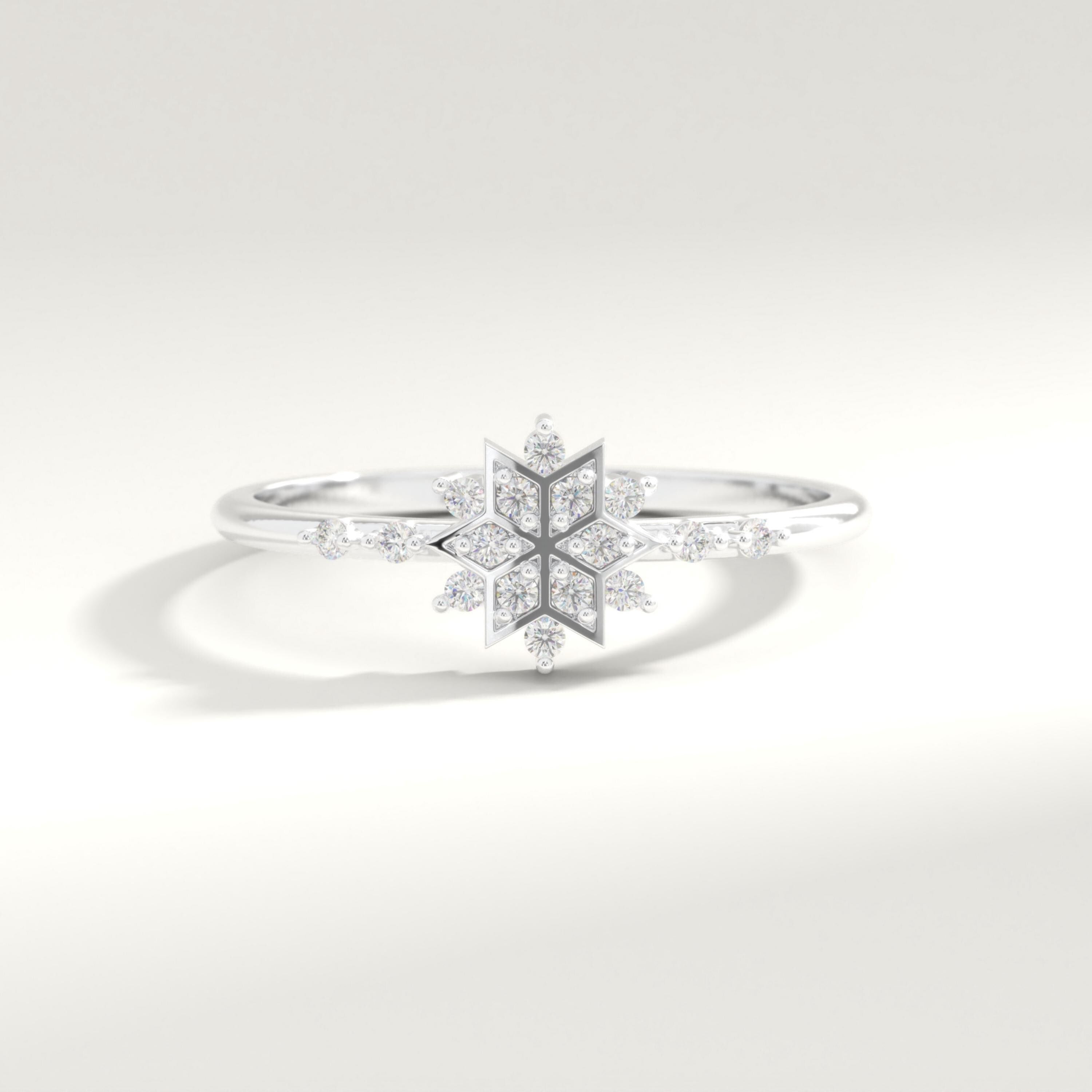 Snowflake Moissanite Wedding Ring: 14K Solid Gold Vintage Style Floral Diamond Winter Ring Gift