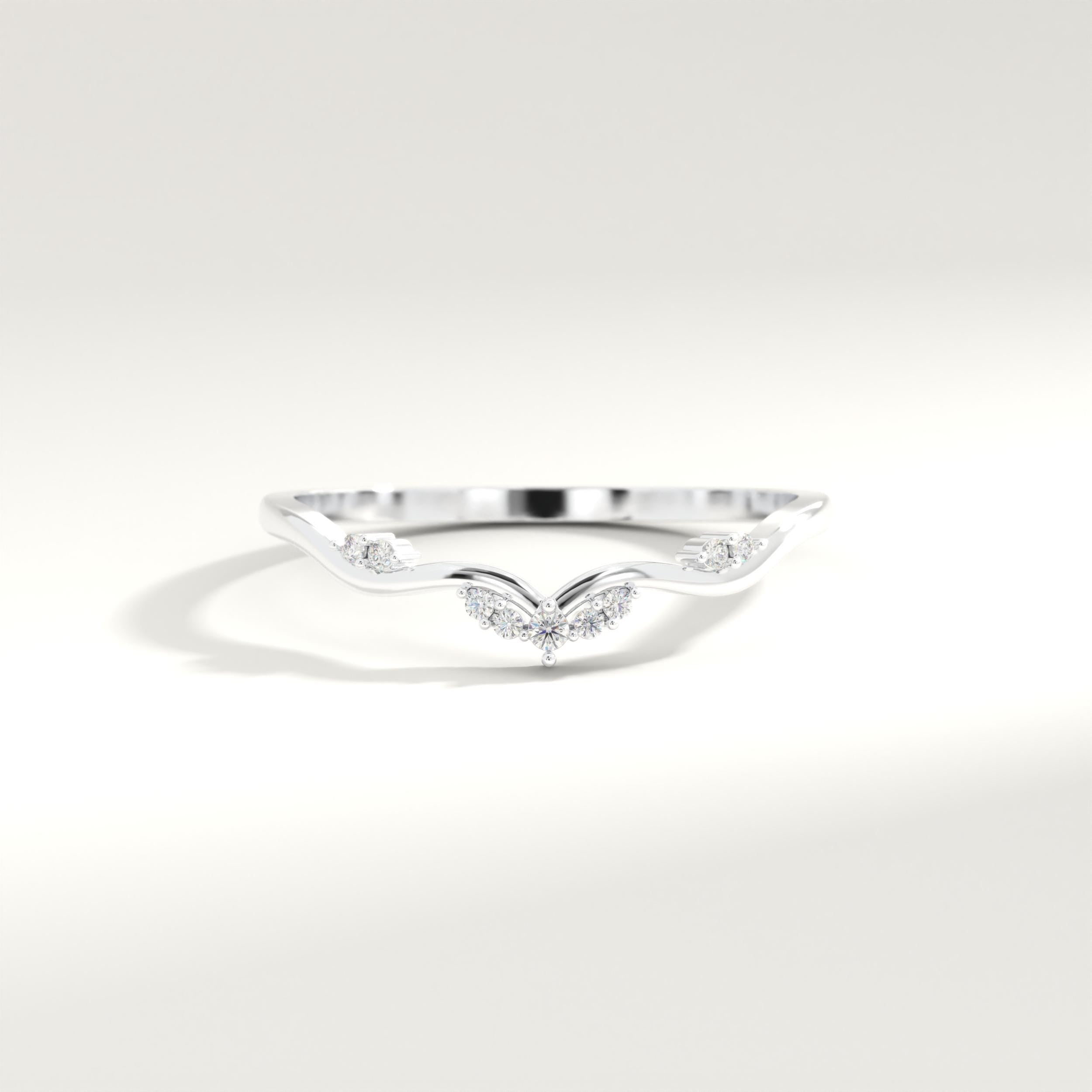 V Shape Scatter Diamond Ring Chevron Wedding Band 14K Solid Gold, Tiny Diamond Curved Engagement Ring, Wishbone Nesting Promise Ring Women