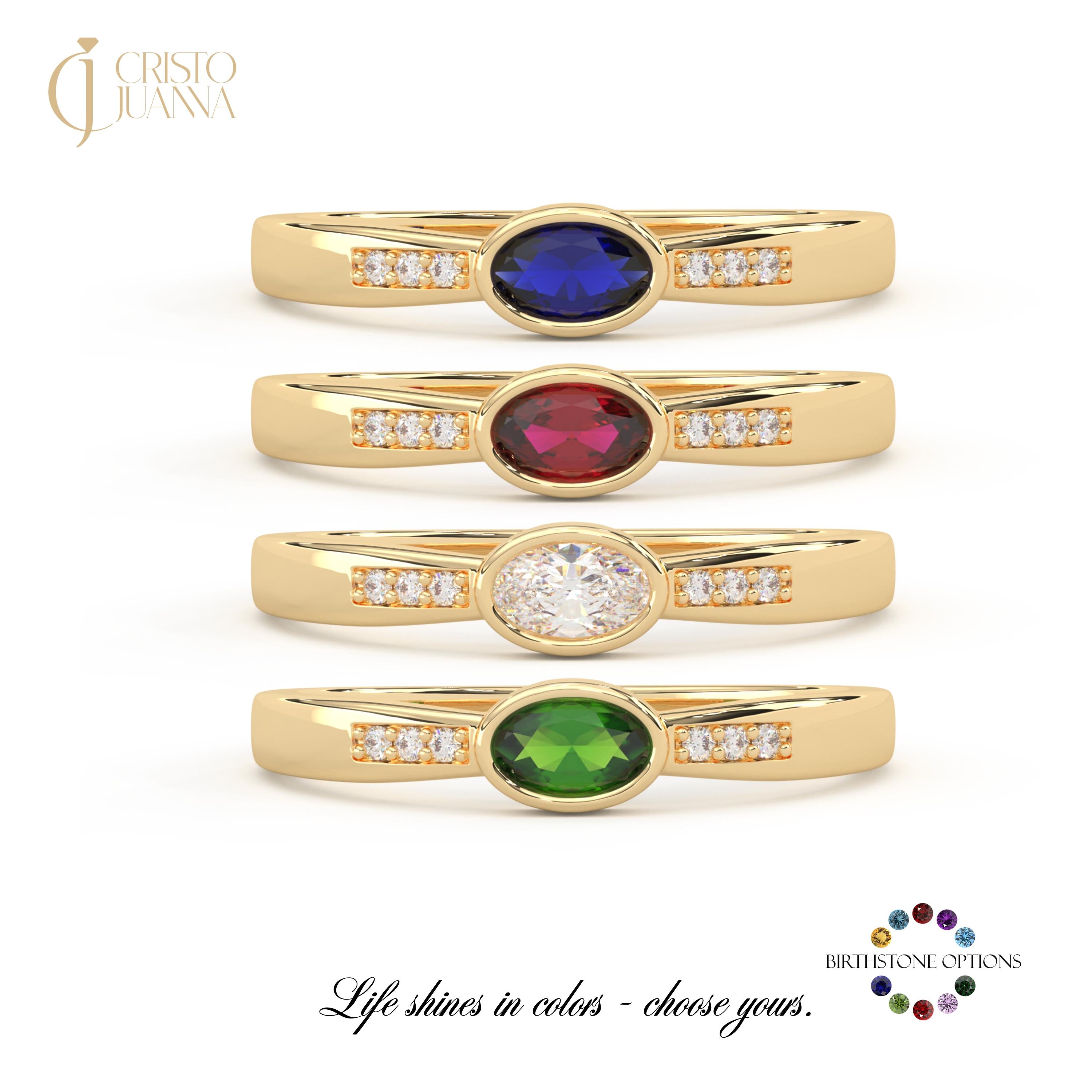 Oval Emerald Ring 14K Solid Gold with Side Diamond, Birthstone Engagement Moissanite Ring, Green Gemstone Wedding Band