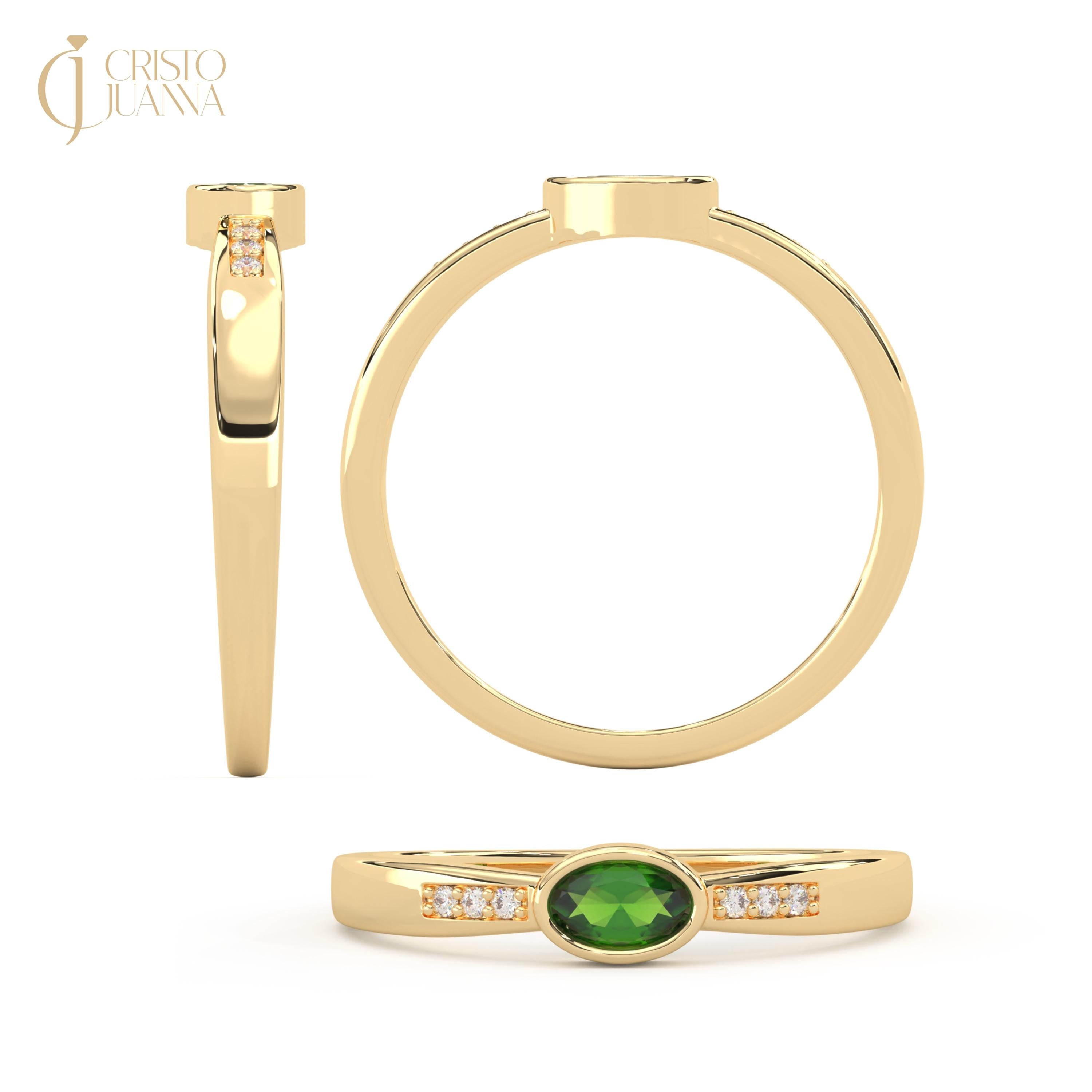 Oval Emerald Ring 14K Solid Gold with Side Diamond, Birthstone Engagement Moissanite Ring, Green Gemstone Wedding Band