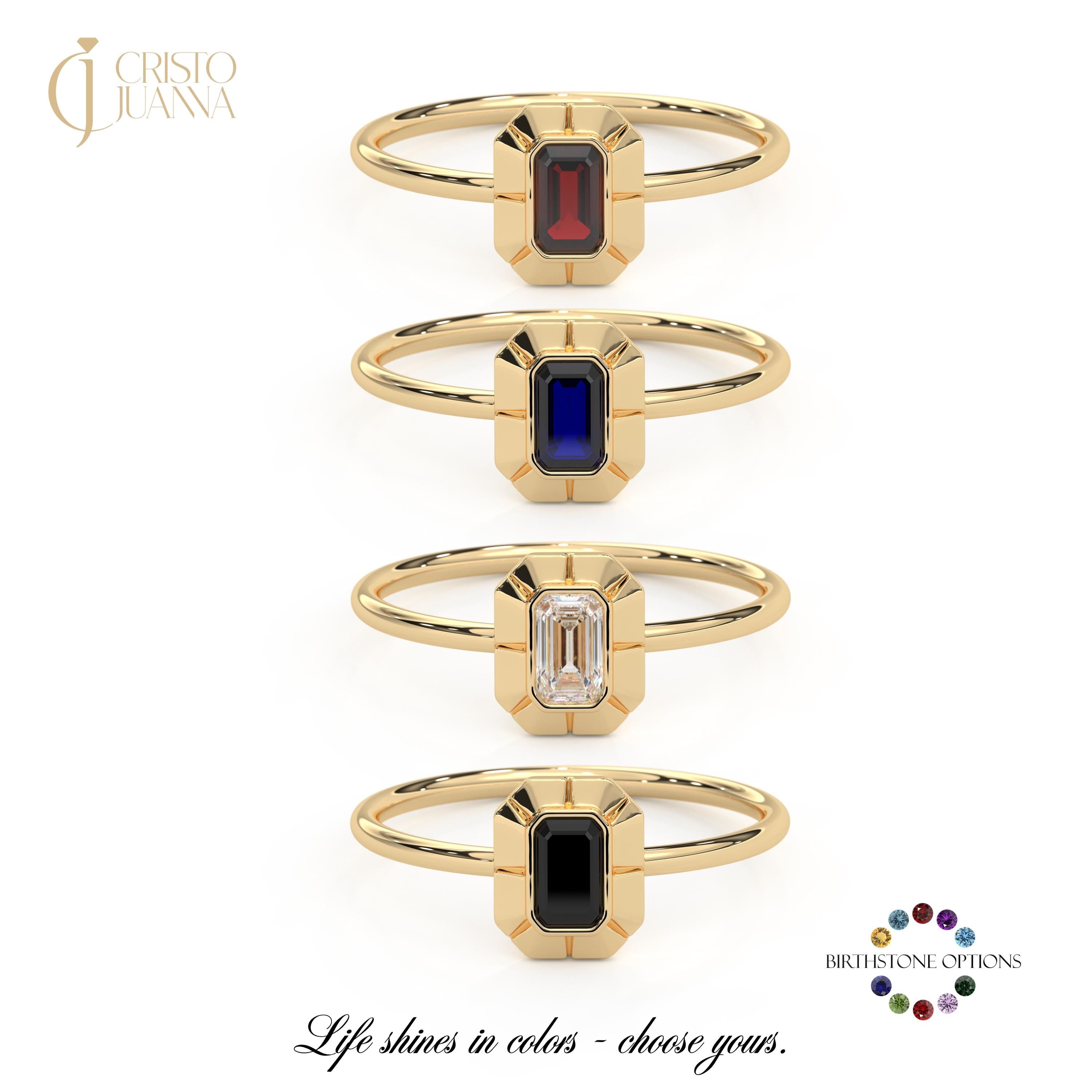 Bezel Emerald Emerald Cut Ring 14K Solid Gold Wedding Ring Art Deco Birthstone Ring Rectangle Gemstone Ring