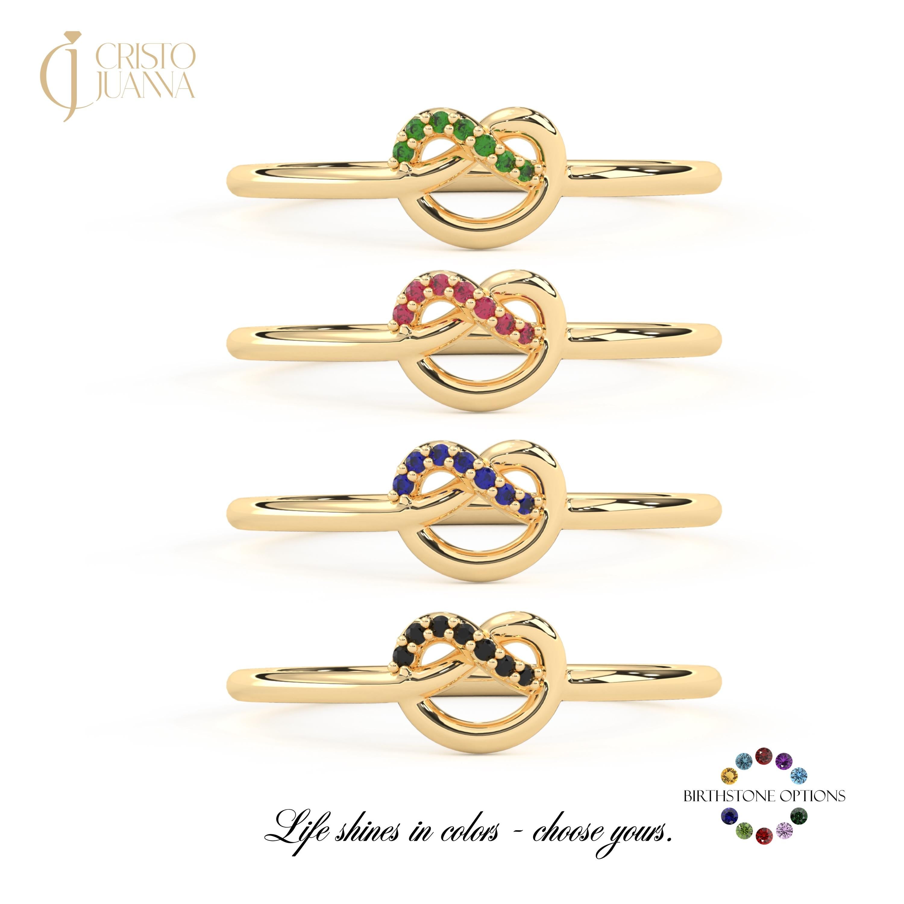 14K Solid Gold Love Knot Ring with Tiny Diamond, Heart Shape Knot Wedding Ring and Moissanite Infinity Knot Rings for Soulmates