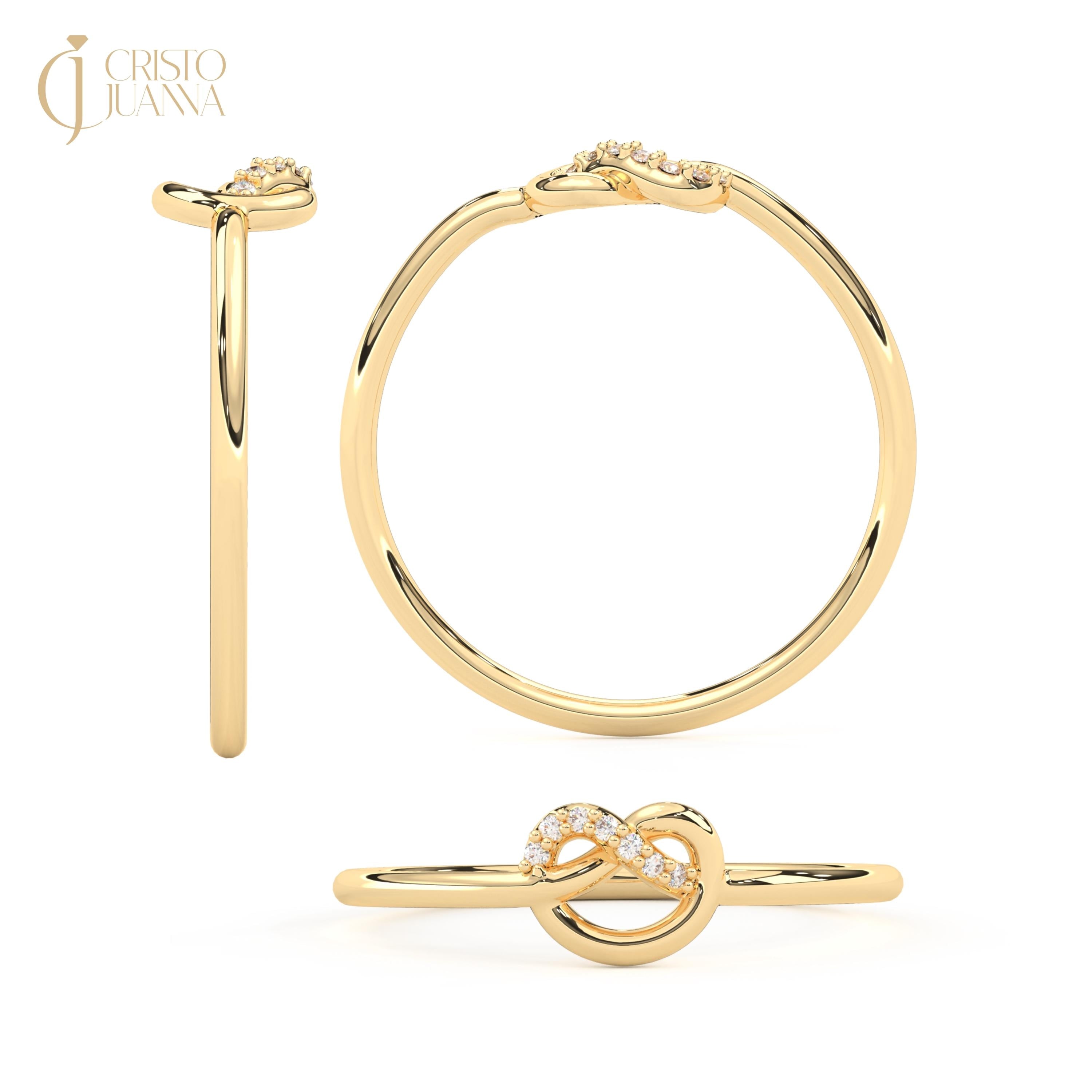 14K Solid Gold Love Knot Ring with Tiny Diamond, Heart Shape Knot Wedding Ring and Moissanite Infinity Knot Rings for Soulmates