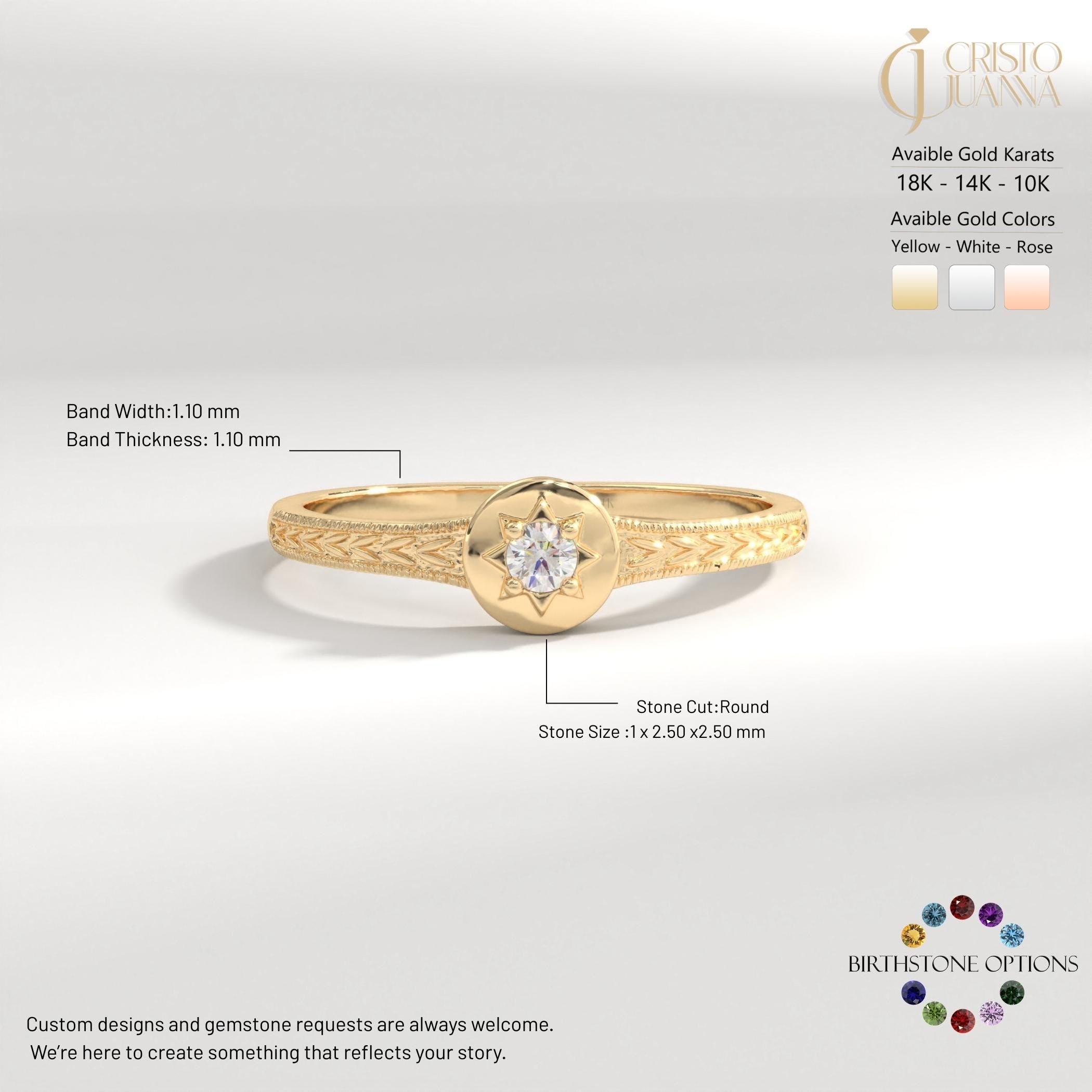 💍 Round Diamond Ring | 14K Solid Gold Braided Texture Band – Vintage Floral Style

This timeless round diamond ring features a delicate braided and floral textured band, designed to reflect vintage charm with a modern minimalist touch. The sparkling round-cut center stone is set securely to enhance brilliance, making this ring a perfect choice for everyday elegance or meaningful occasions.

Handcrafted from solid gold, this refined design is ideal as a diamond wedding ring,