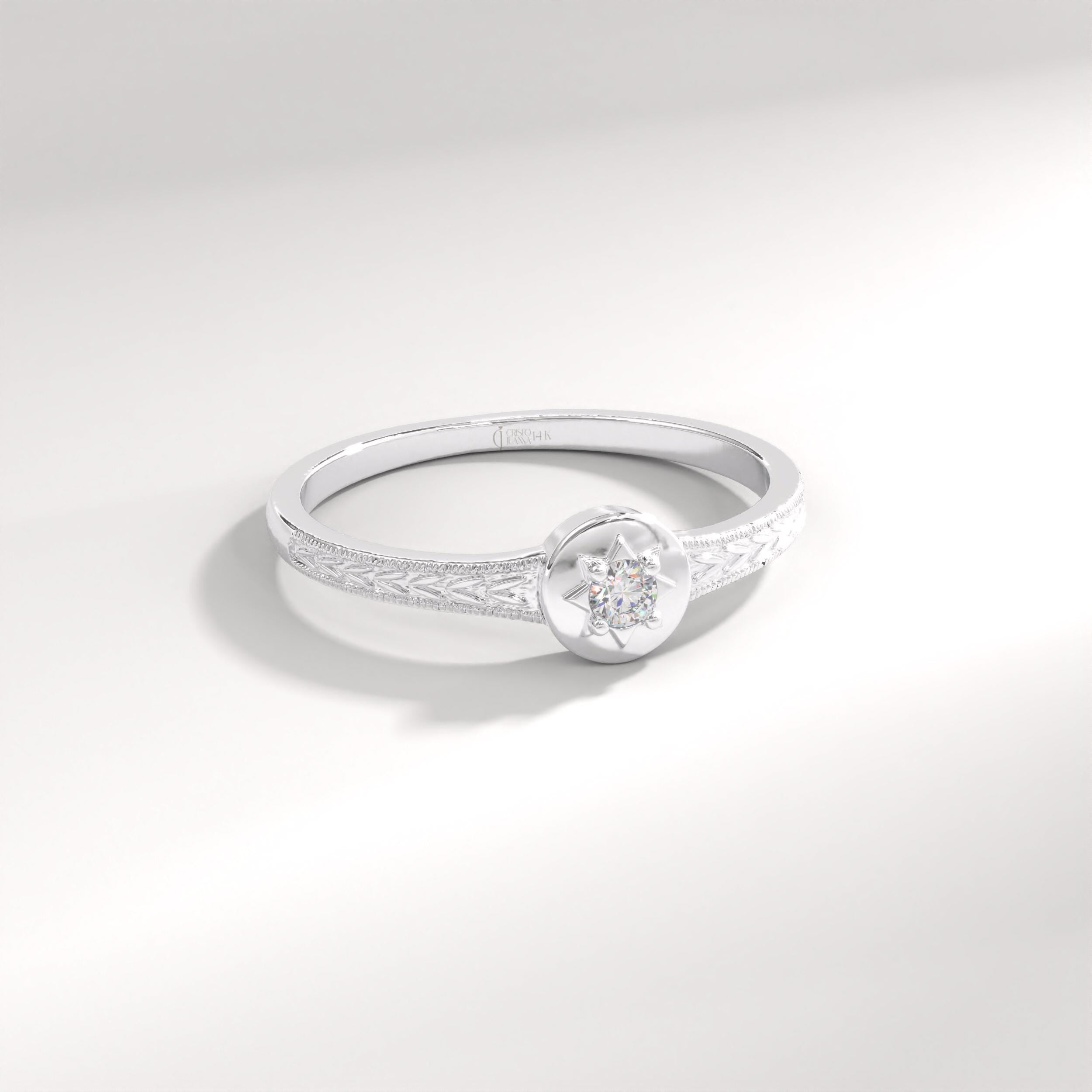 💍 Round Diamond Ring | 14K Solid Gold Braided Texture Band – Vintage Floral Style

This timeless round diamond ring features a delicate braided and floral textured band, designed to reflect vintage charm with a modern minimalist touch. The sparkling round-cut center stone is set securely to enhance brilliance, making this ring a perfect choice for everyday elegance or meaningful occasions.

Handcrafted from solid gold, this refined design is ideal as a diamond wedding ring,
