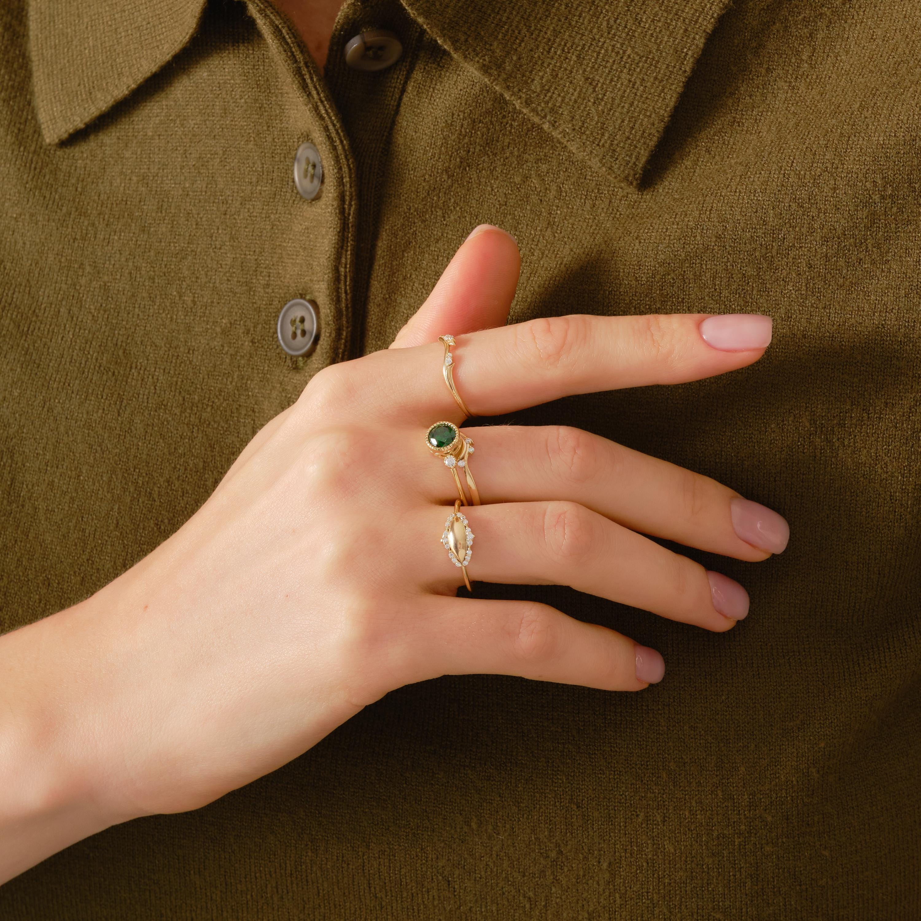 ✨ 14K Solid Gold Emerald Ring with Side Diamond Accents
Dainty Birthstone Ring with Tiny Moissanite Option – Vintage Inspired Green Gemstone Ring for Women

Celebrate timeless elegance with this vintage-inspired emerald ring, crafted in solid gold and designed to sparkle with delicate side stones. Its slim band and classic silhouette make it perfect for everyday wear or meaningful occasions.