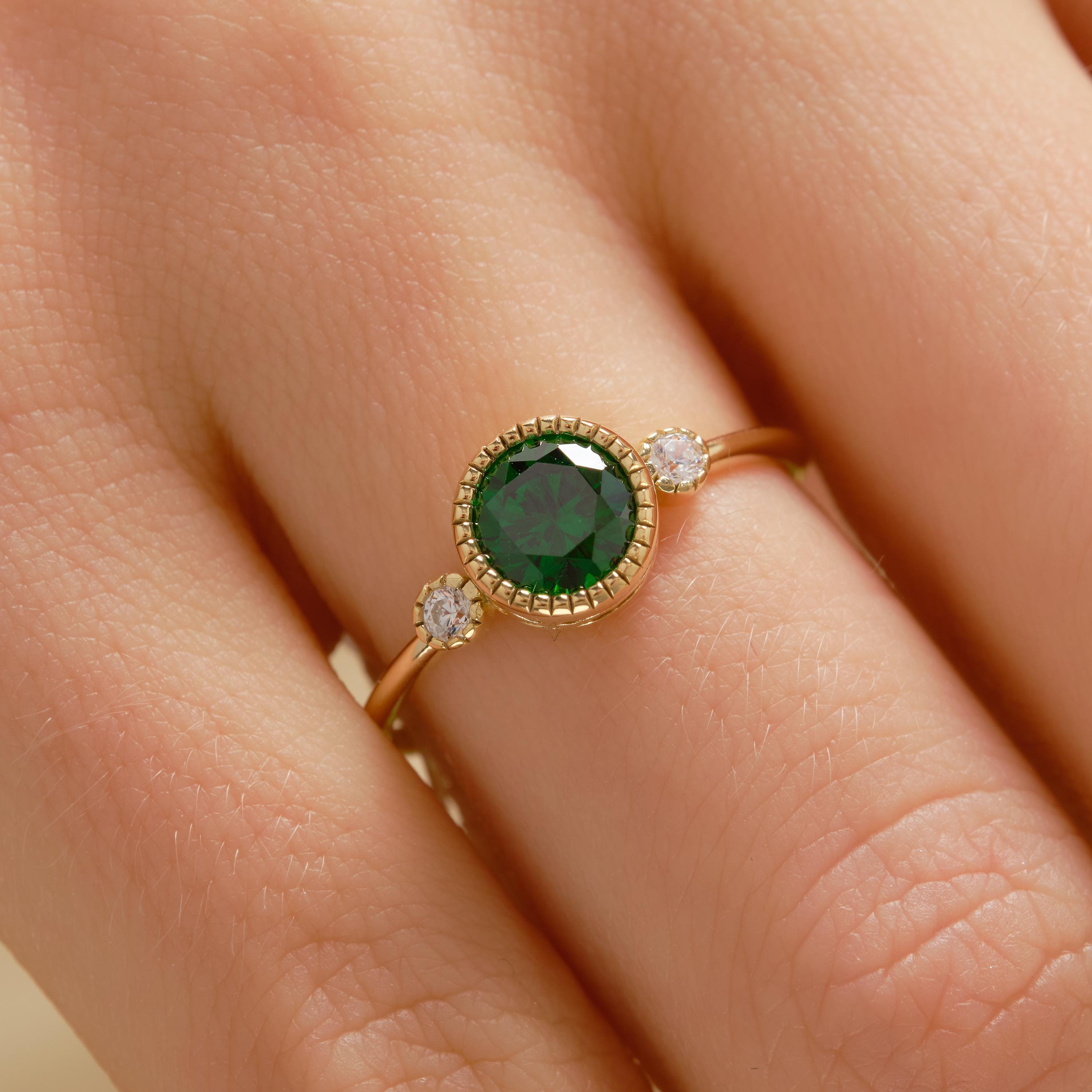 ✨ 14K Solid Gold Emerald Ring with Side Diamond Accents
Dainty Birthstone Ring with Tiny Moissanite Option – Vintage Inspired Green Gemstone Ring for Women

Celebrate timeless elegance with this vintage-inspired emerald ring, crafted in solid gold and designed to sparkle with delicate side stones. Its slim band and classic silhouette make it perfect for everyday wear or meaningful occasions.