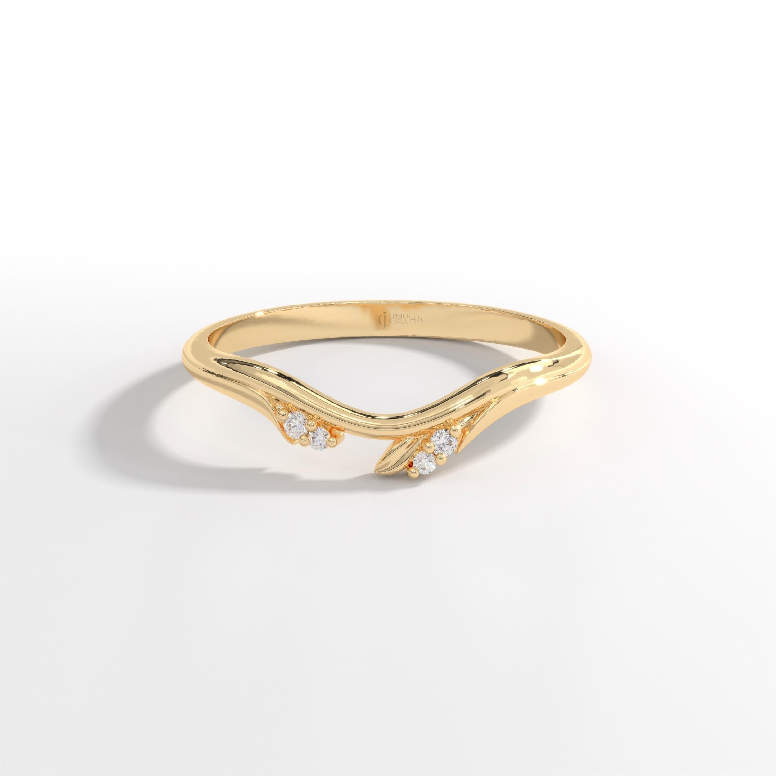 🌿 Floral Diamond Ring | 14K Solid Gold Chevron Wedding Band

Inspired by delicate ivy leaves and blooming florals, this floral diamond band is handcrafted in solid gold and features a graceful chevron silhouette. Tiny pavé-set stones create a refined sparkle, making this ring perfect as a flower wedding band, stacking ring, or elegant standalone piece.

Its curved profile allows it to pair beautifully with engagement rings, especially vintage and nature-inspired designs.