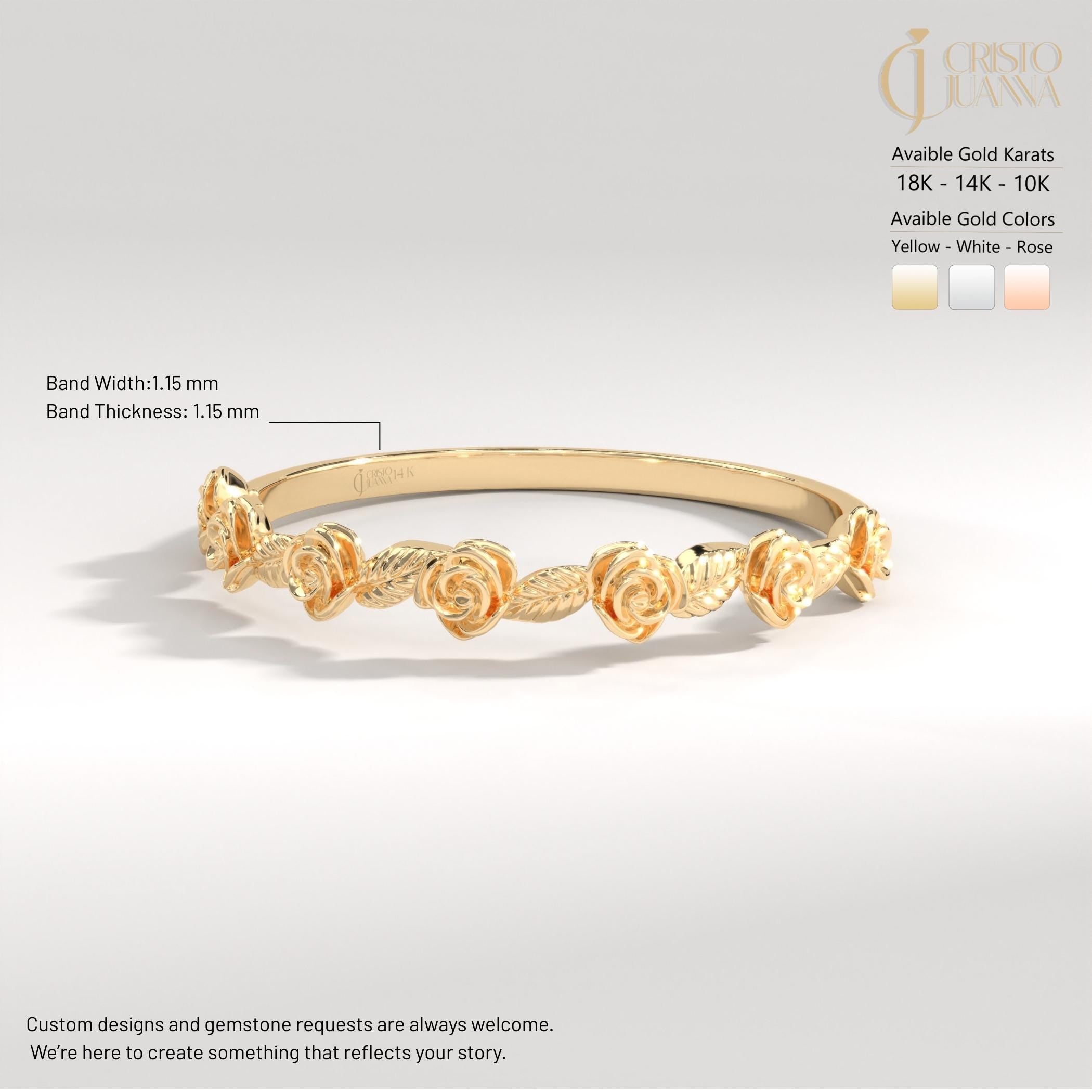 🌸 Rose Texture Band Ring | 14K Solid Gold Floral Daisy Band – Nature Inspired Jewelry

Celebrate natural beauty with this elegant rose texture band ring, featuring delicate floral daisy and ivy leaf textures wrapped around a slim solid gold band. Handcrafted with care, this timeless design reflects nature-inspired artistry blended with vintage charm. Its lightweight and comfortable structure makes it perfect for everyday wear or meaningful occasions.