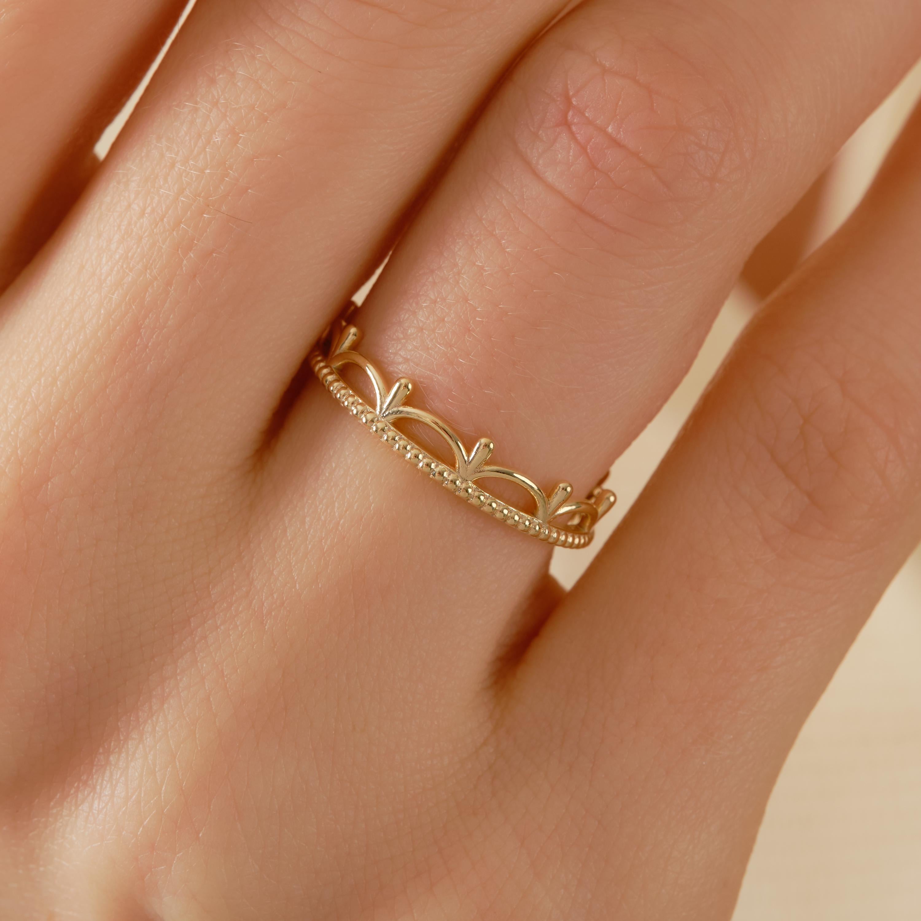 👑 Princess Crown Ring | Dainty 14K Solid Gold Full Eternity Band

Step into a fairytale with this Princess Crown Ring, inspired by royal elegance and timeless symbolism. Designed with a graceful royal curve crown silhouette, this ring represents love, strength, and commitment—perfect for those who want to feel like a queen every day. Handcrafted in solid gold, it blends delicate beauty with a bold crown-inspired design, making it ideal for both daily wear and meaningful occasions.