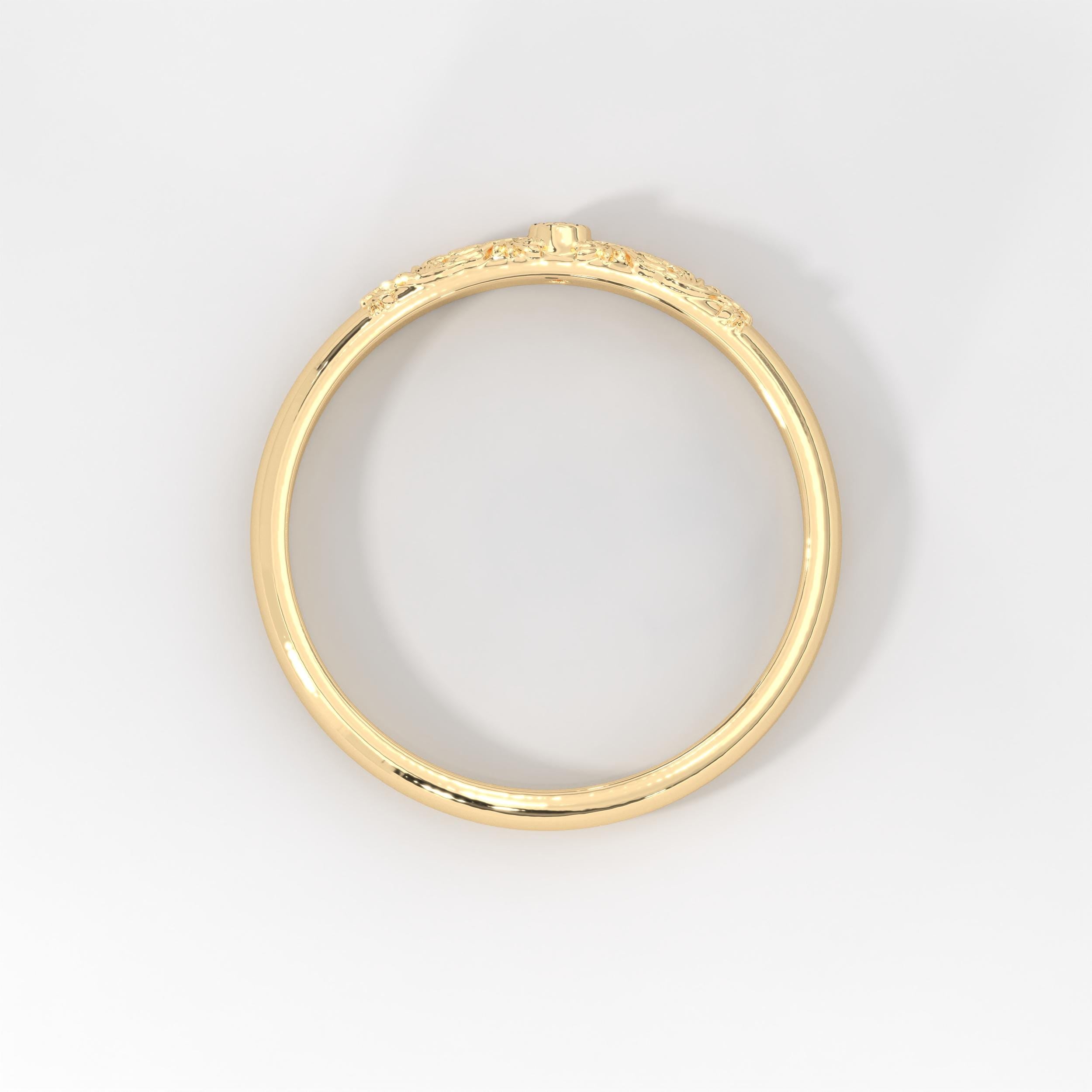 Dainty Diamond Ring 14K Solid Gold Floral Texture Band: Tiny Moissanite Flower Engrave Band