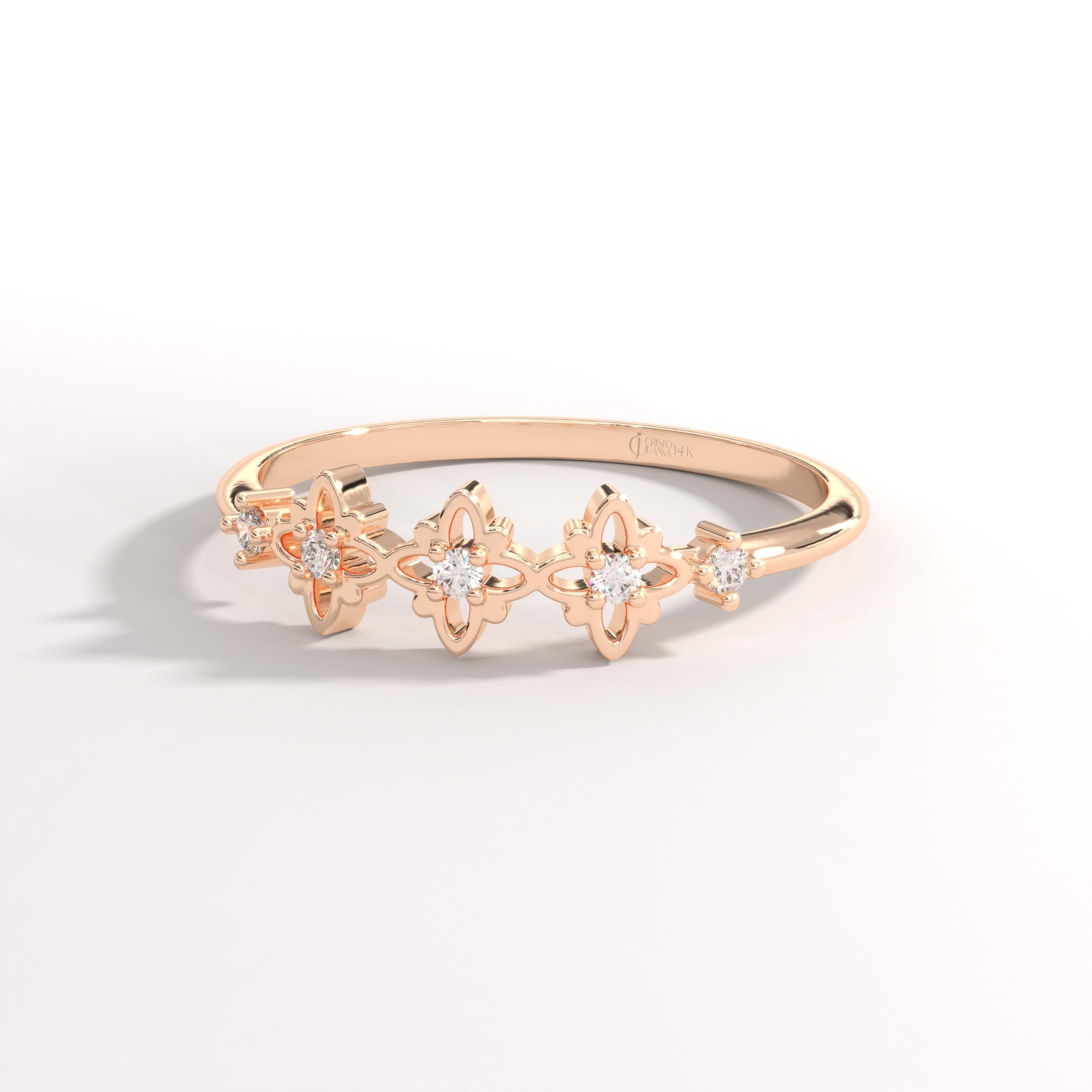 ✝️ Rosary Cross Diamond Ring | 14K Solid Gold Tiny Moissanite Band

Minimal yet deeply meaningful, this Rosary Cross Diamond Ring blends spiritual symbolism with modern elegance. Featuring scattered tiny stones arranged in a delicate cross motif and subtle clover-inspired details, this handcrafted ring is designed for everyday wear and timeless devotion.