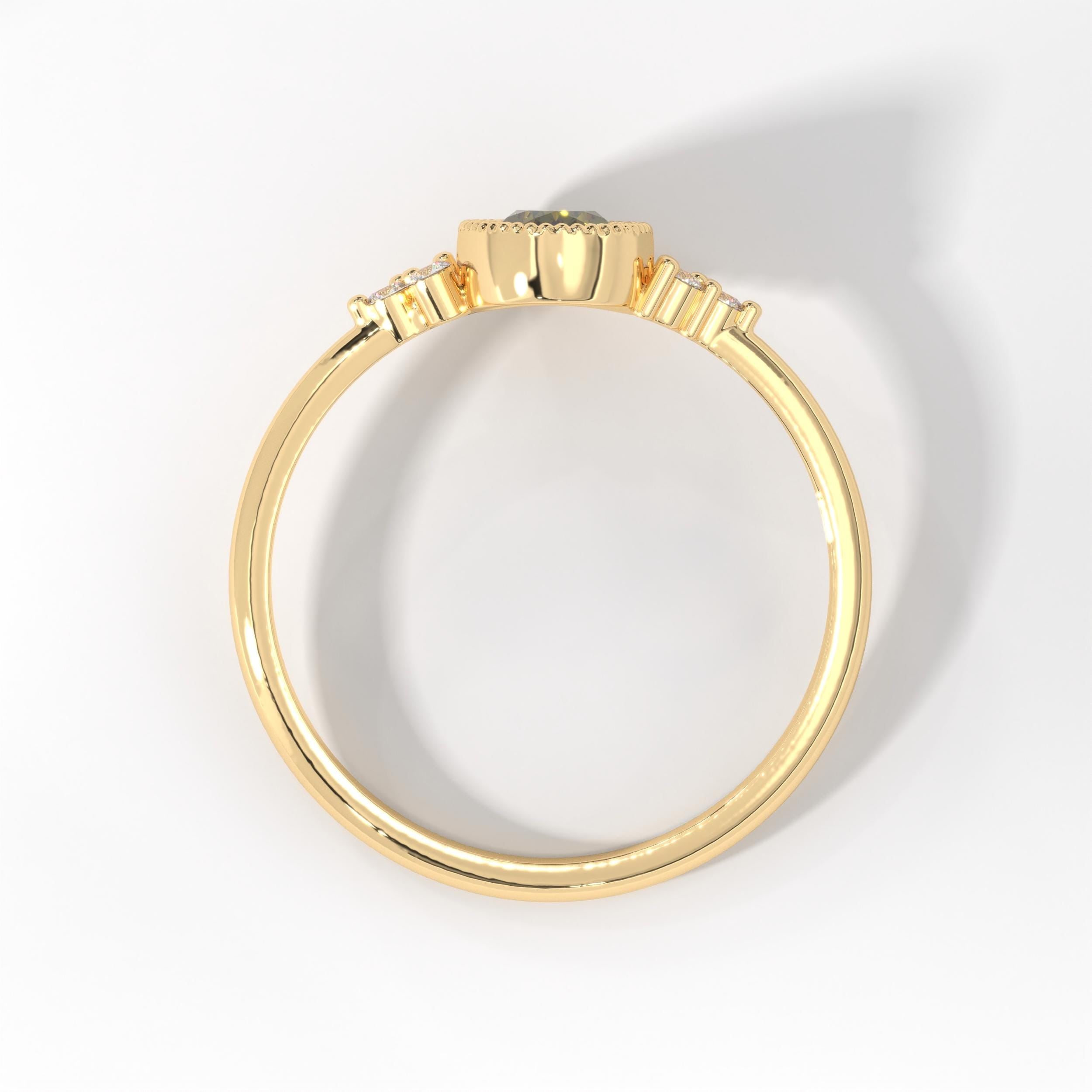 14K Solid Gold Peridot Ring, Oval Birthstone Ring with Side Diamond Band, Peridot Green Gemstone Rings for Women