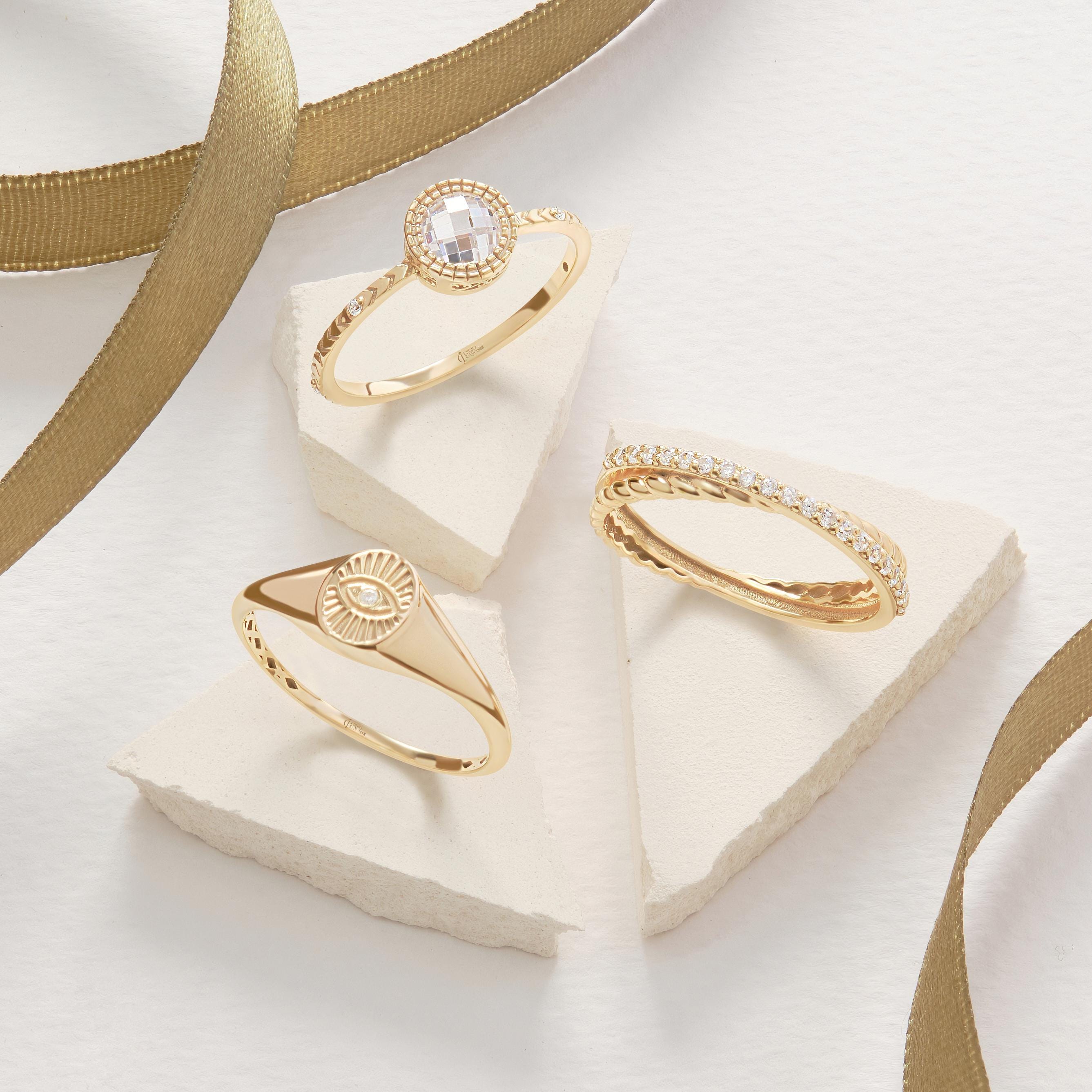 Criss Cross Diamond Ring 14K Solid Gold Twisted Rope Band