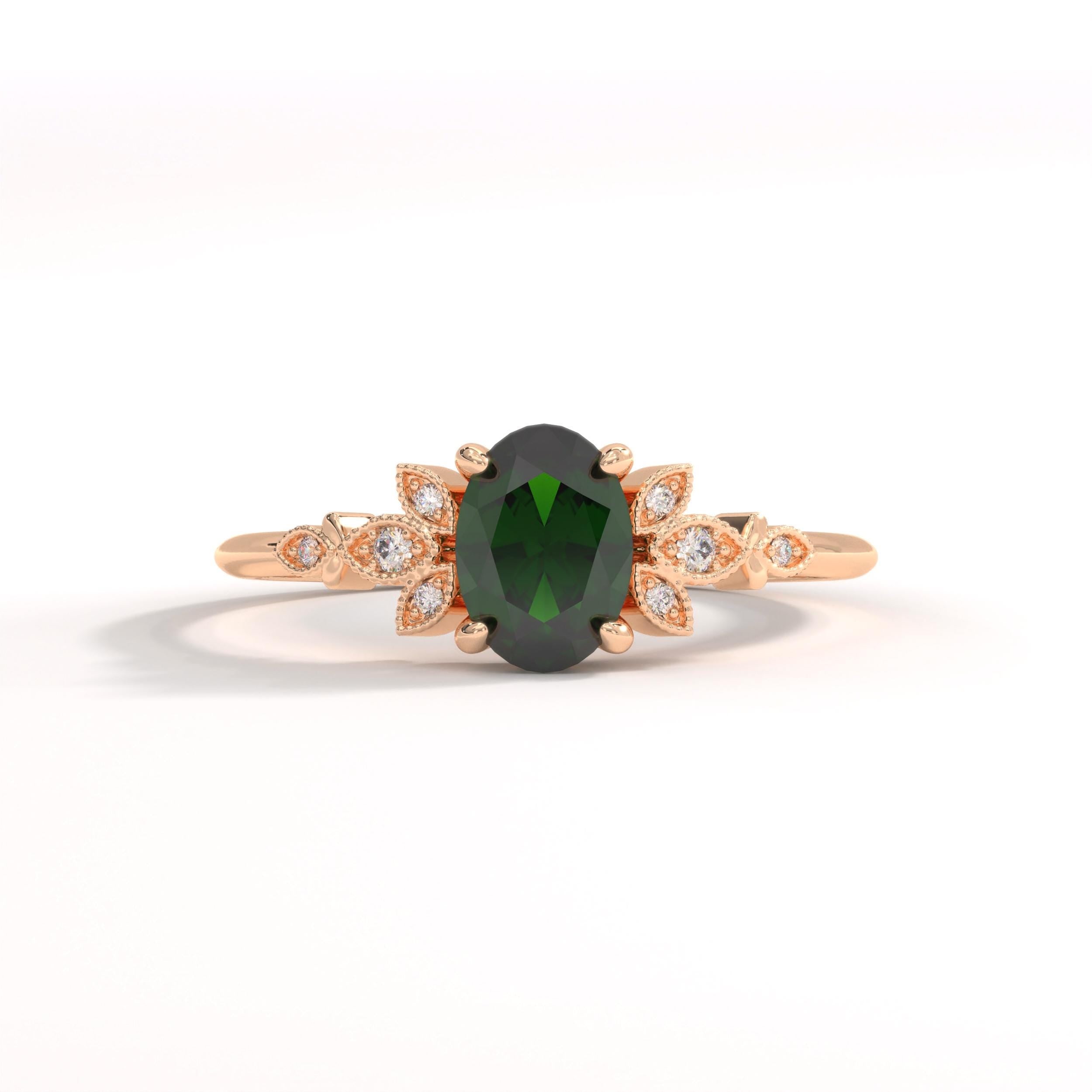 14K Solid Gold Peridot Ring, Oval Birthstone Ring with Side Diamond Band, Peridot Green Gemstone Rings for Women