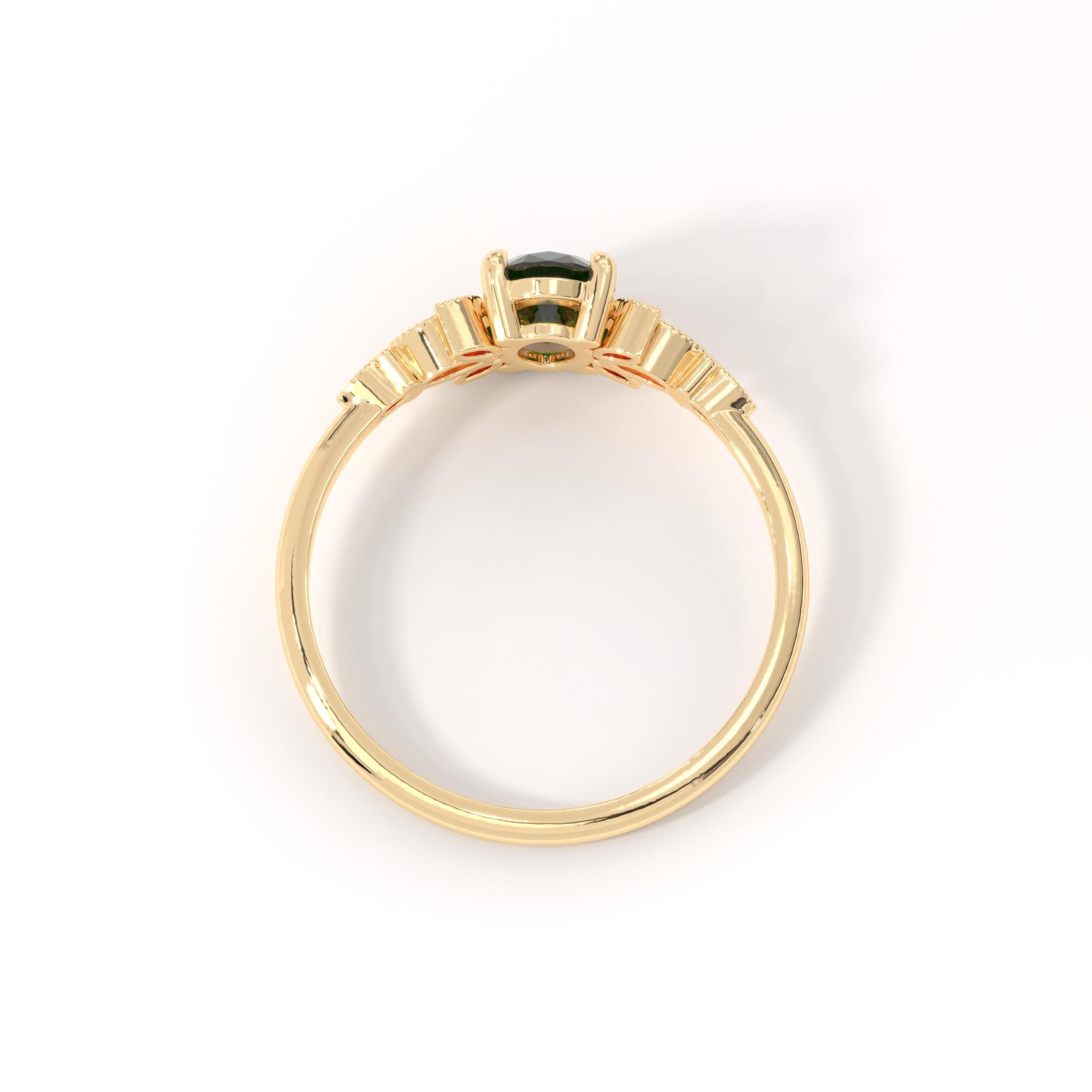 14K Solid Gold Peridot Ring, Oval Birthstone Ring with Side Diamond Band, Peridot Green Gemstone Rings for Women