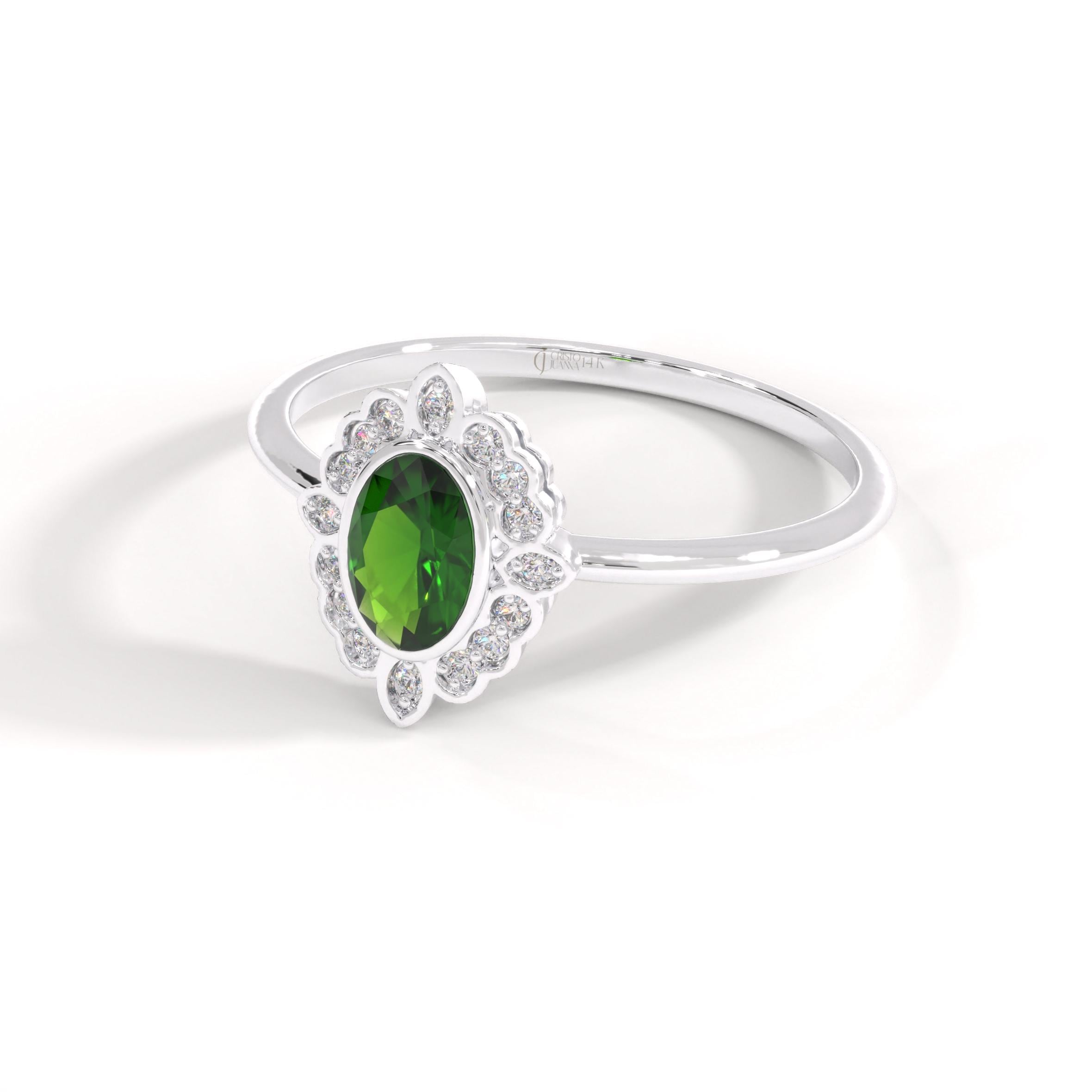 14K Solid Gold Peridot Ring, Oval Birthstone Ring with Side Diamond Band, Peridot Green Gemstone Rings for Women