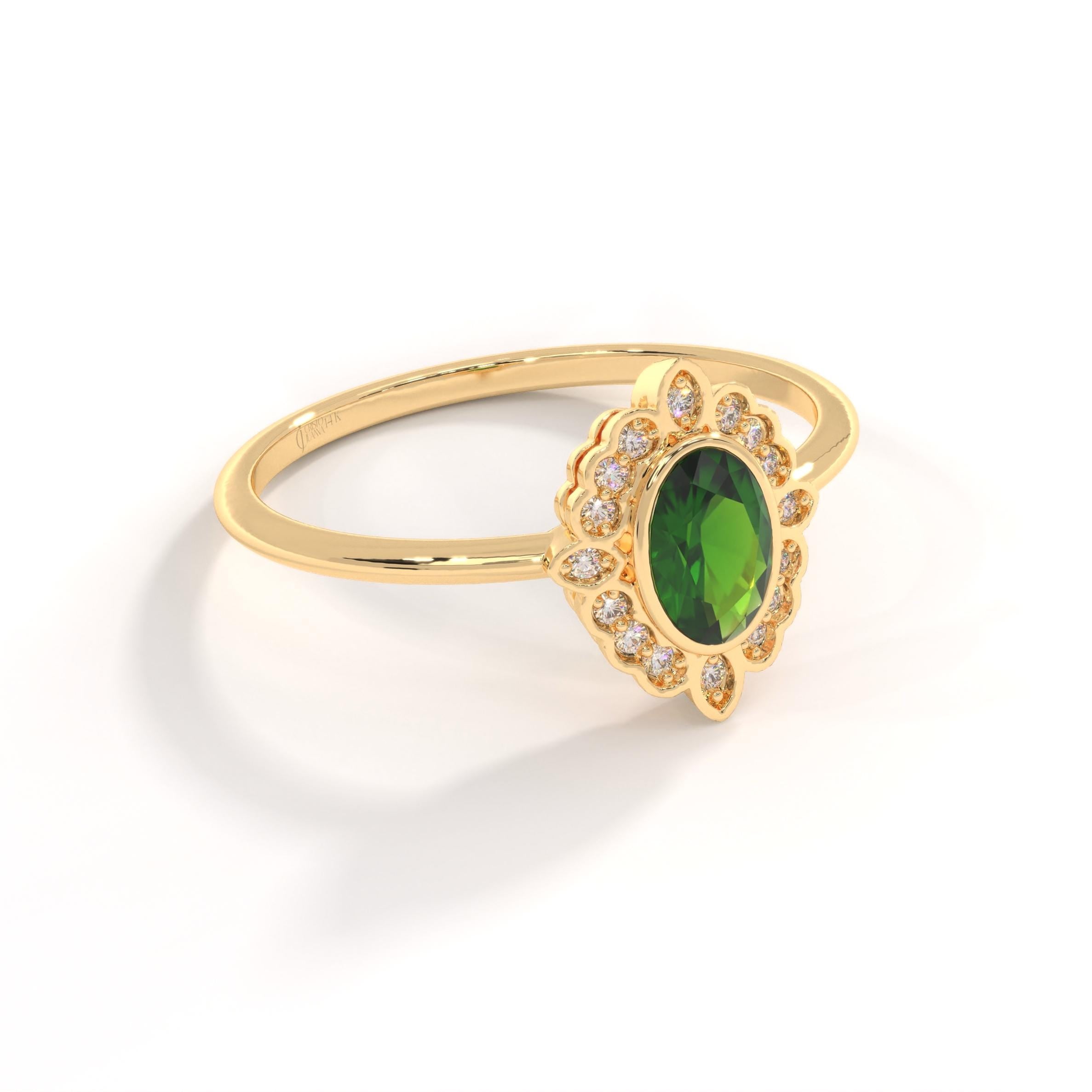 14K Solid Gold Peridot Ring, Oval Birthstone Ring with Side Diamond Band, Peridot Green Gemstone Rings for Women