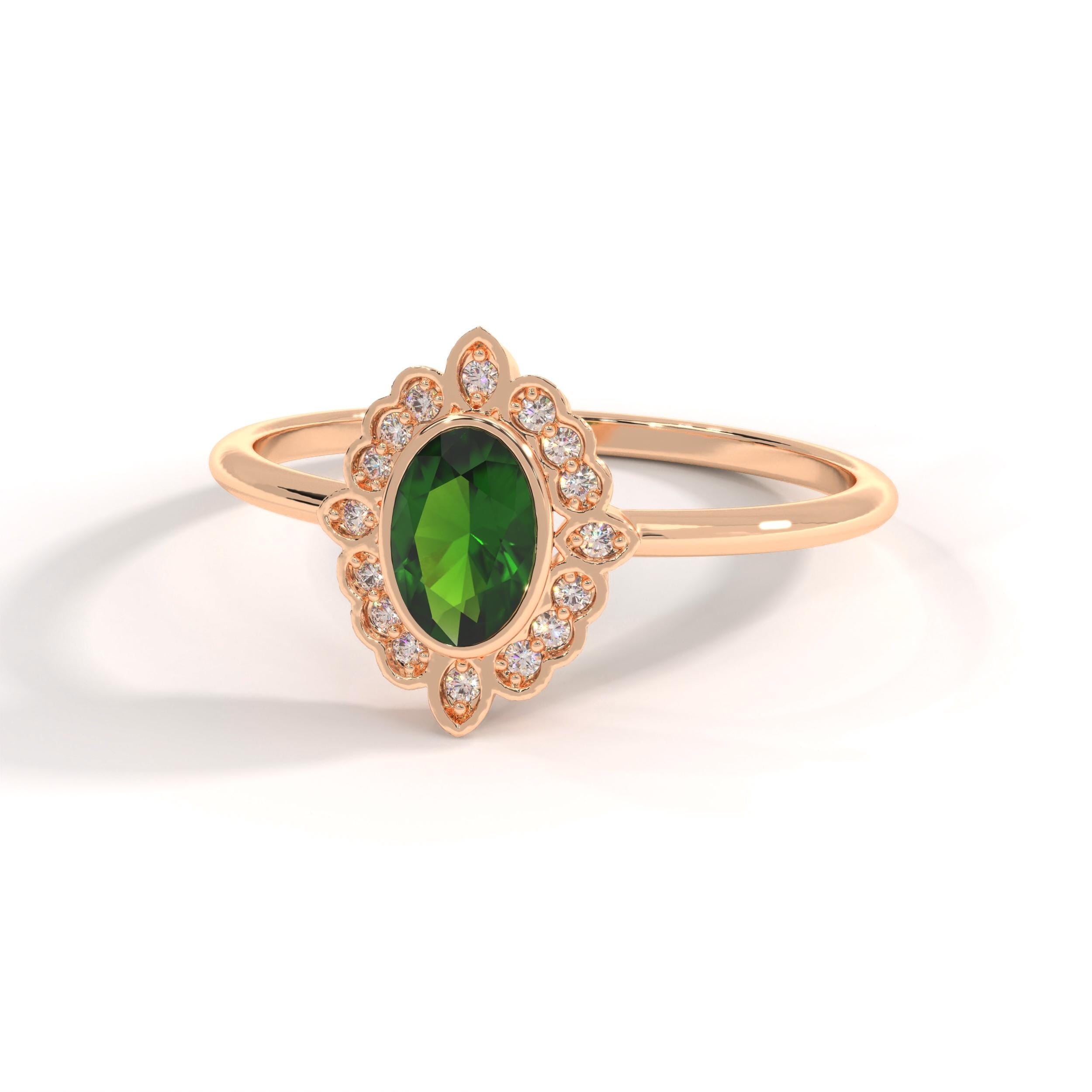 14K Solid Gold Peridot Ring, Oval Birthstone Ring with Side Diamond Band, Peridot Green Gemstone Rings for Women