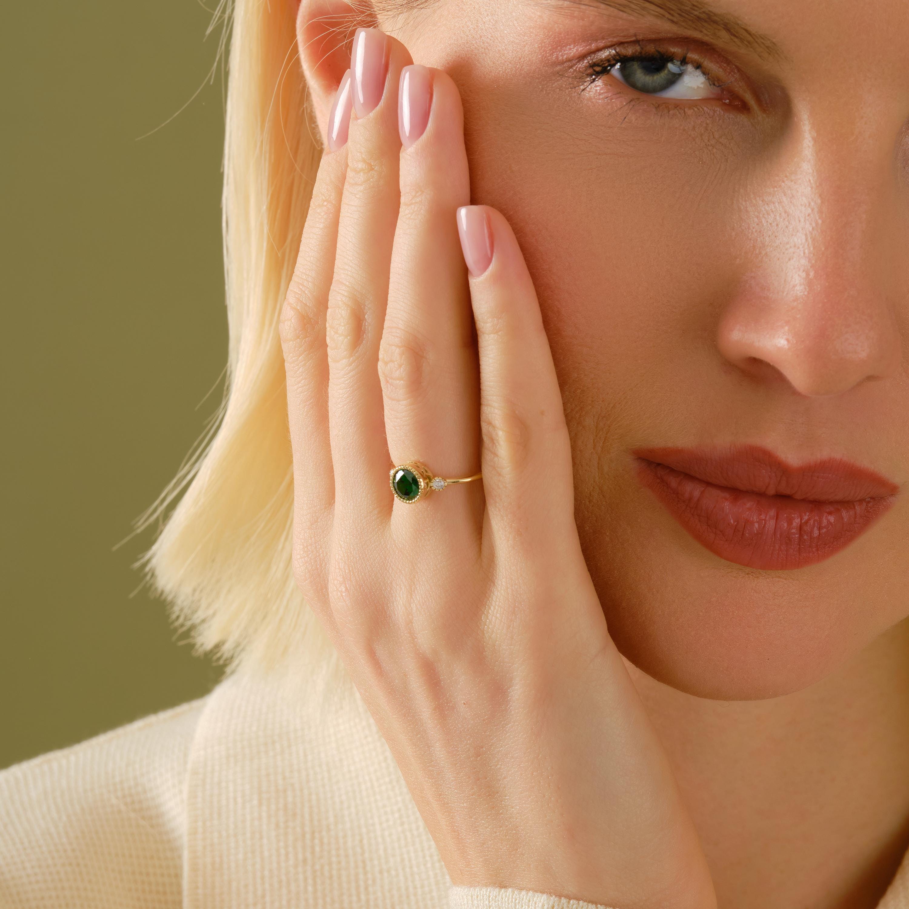 ✨ 14K Solid Gold Emerald Ring with Side Diamond Accents
Dainty Birthstone Ring with Tiny Moissanite Option – Vintage Inspired Green Gemstone Ring for Women

Celebrate timeless elegance with this vintage-inspired emerald ring, crafted in solid gold and designed to sparkle with delicate side stones. Its slim band and classic silhouette make it perfect for everyday wear or meaningful occasions.