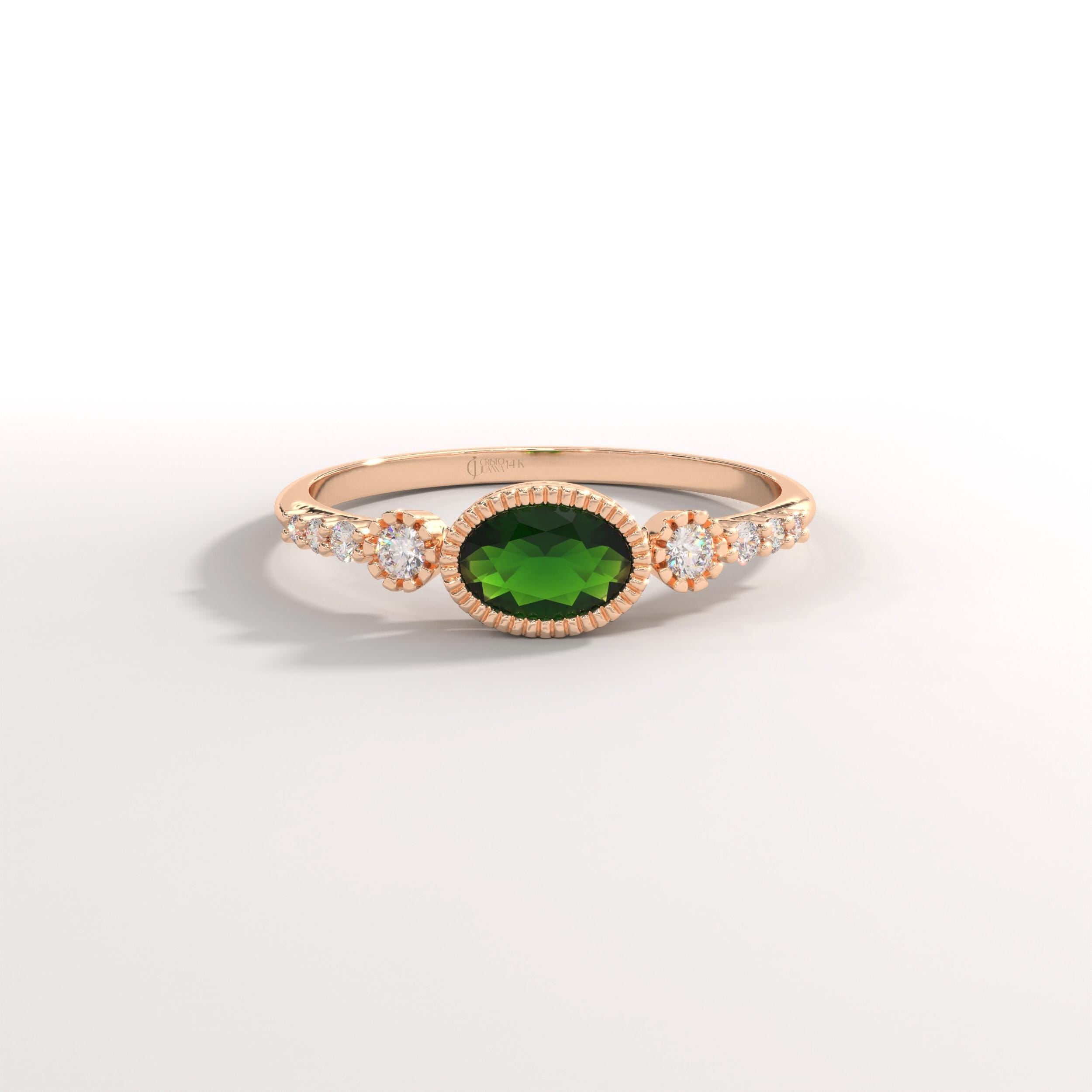 💚 Vintage Inspired Emerald Ring | Oval Birthstone Ring with Side Diamonds – 14K Solid Gold

This vintage inspired emerald ring showcases a timeless Art Deco elegance, featuring a glowing oval-cut green gemstone framed in a sleek bezel setting and accented with sparkling side stones. Handcrafted in solid gold, this ring blends classic charm with modern craftsmanship—perfect for meaningful moments and everyday luxury.