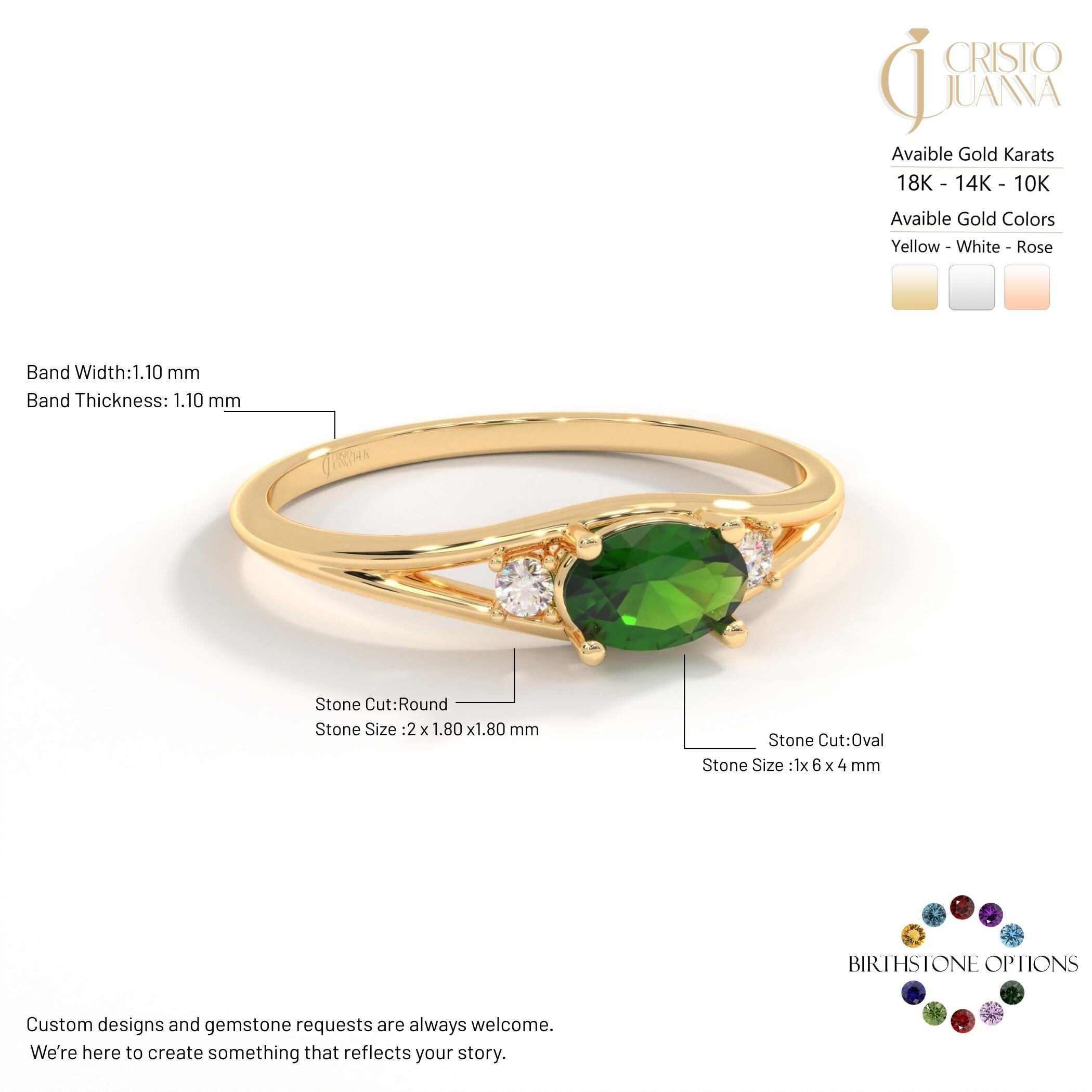 14K Solid Gold Peridot Ring, Oval Birthstone Ring with Side Diamond Band, Peridot Green Gemstone Rings for Women
