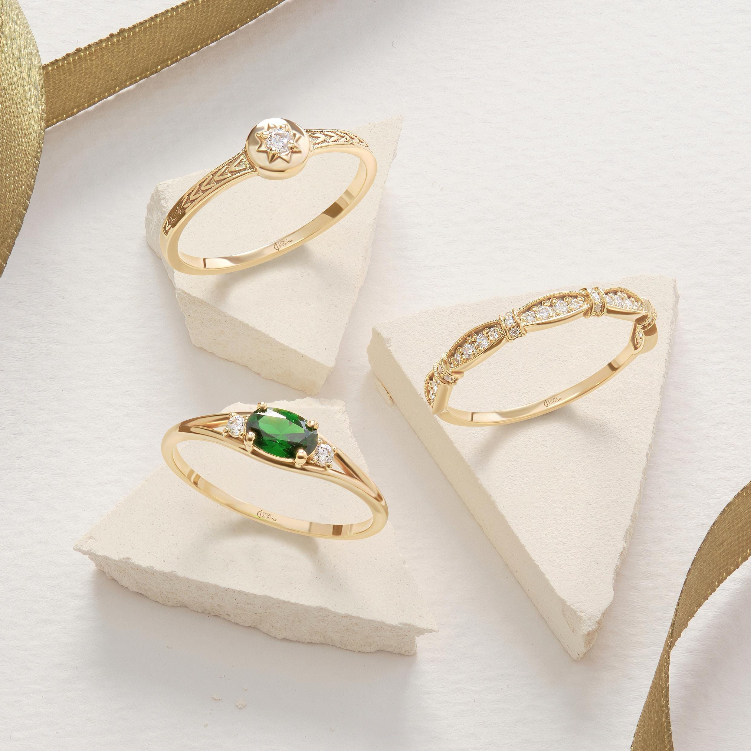 14K Solid Gold Peridot Ring, Oval Birthstone Ring with Side Diamond Band, Peridot Green Gemstone Rings for Women