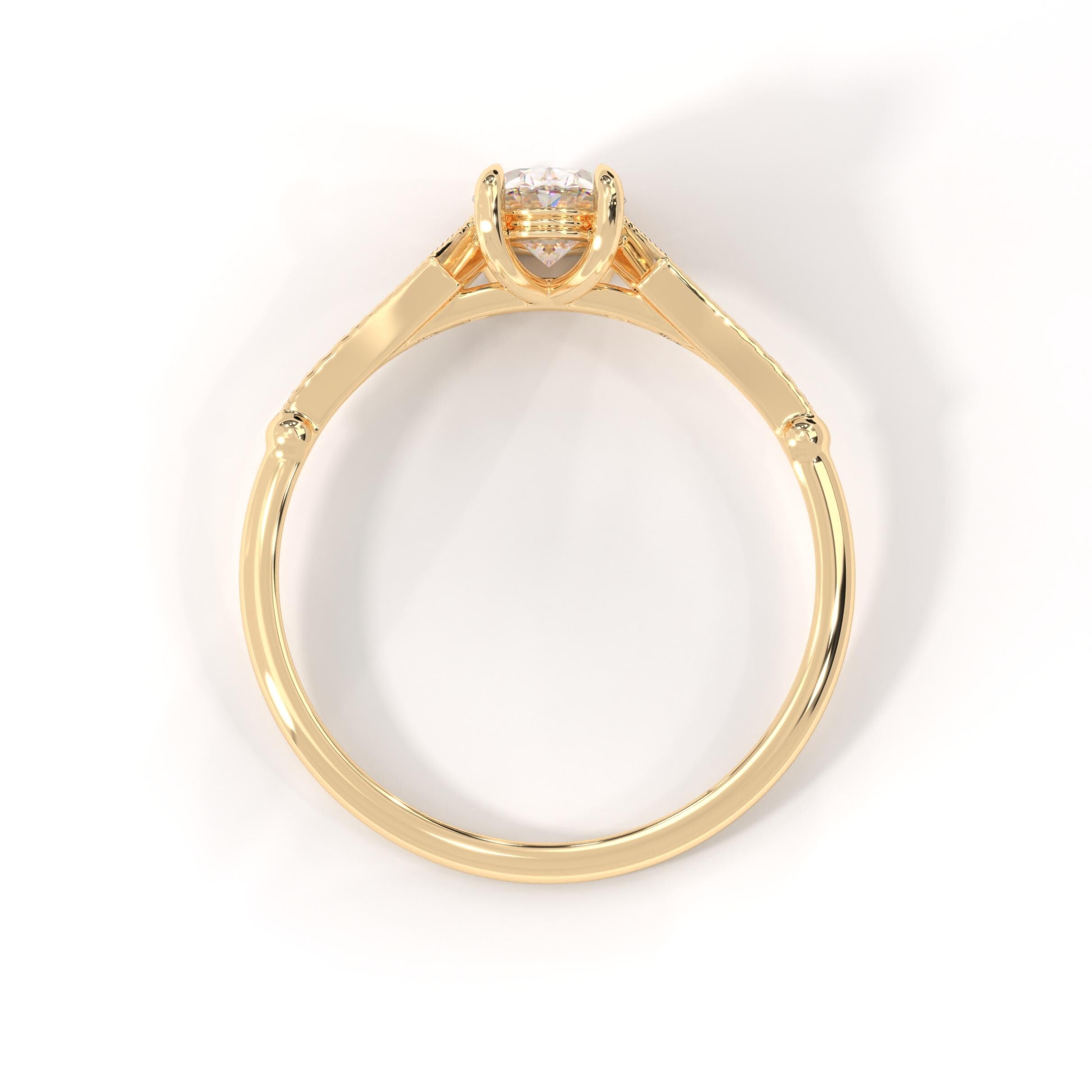 14K Solid Gold Peridot Ring, Oval Birthstone Ring with Side Diamond Band, Peridot Green Gemstone Rings for Women