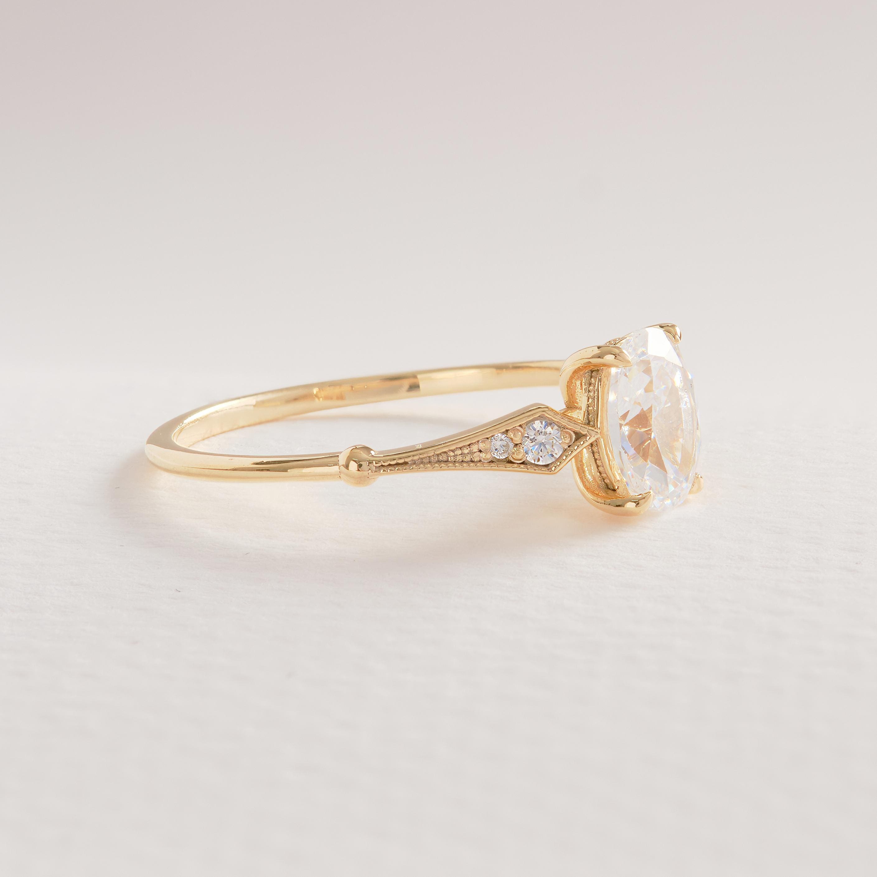 14K Solid Gold Peridot Ring, Oval Birthstone Ring with Side Diamond Band, Peridot Green Gemstone Rings for Women