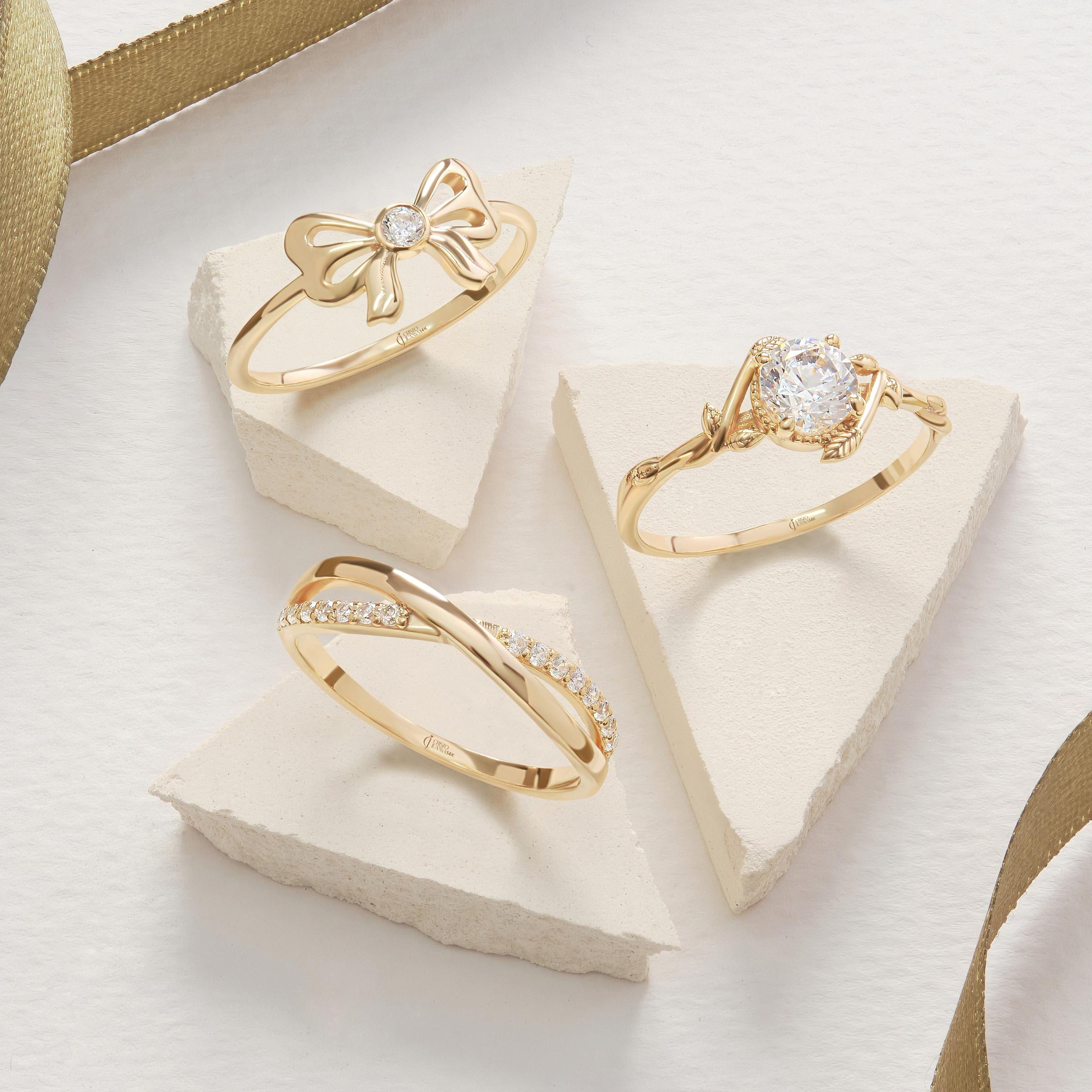 Bow Tie Diamond Ring 14K Solid Gold: Little Bowknot Ring, Bezel Bowtie Moissanite Knot Ring for Women