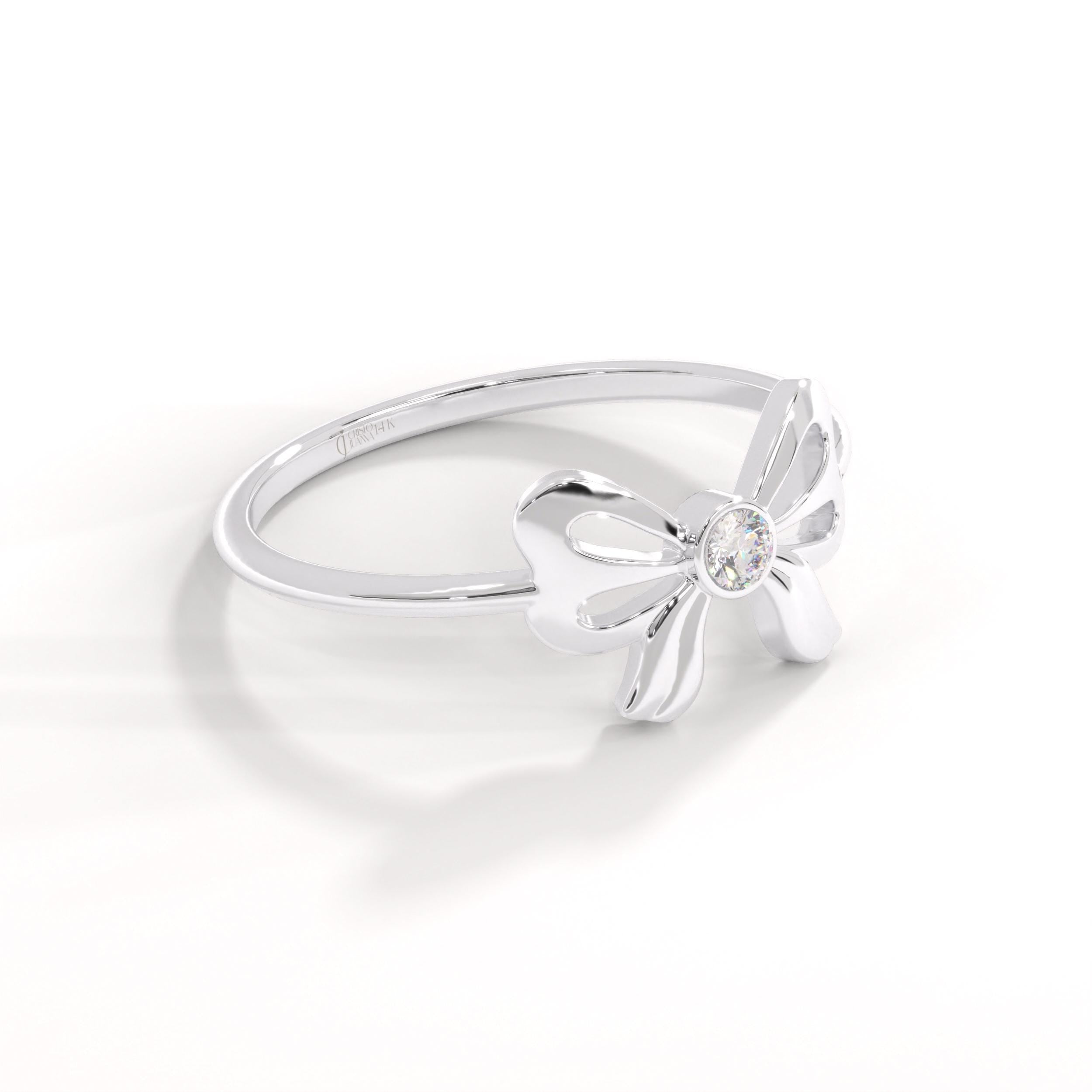 Bow Tie Diamond Ring 14K Solid Gold: Little Bowknot Ring, Bezel Bowtie Moissanite Knot Ring for Women
