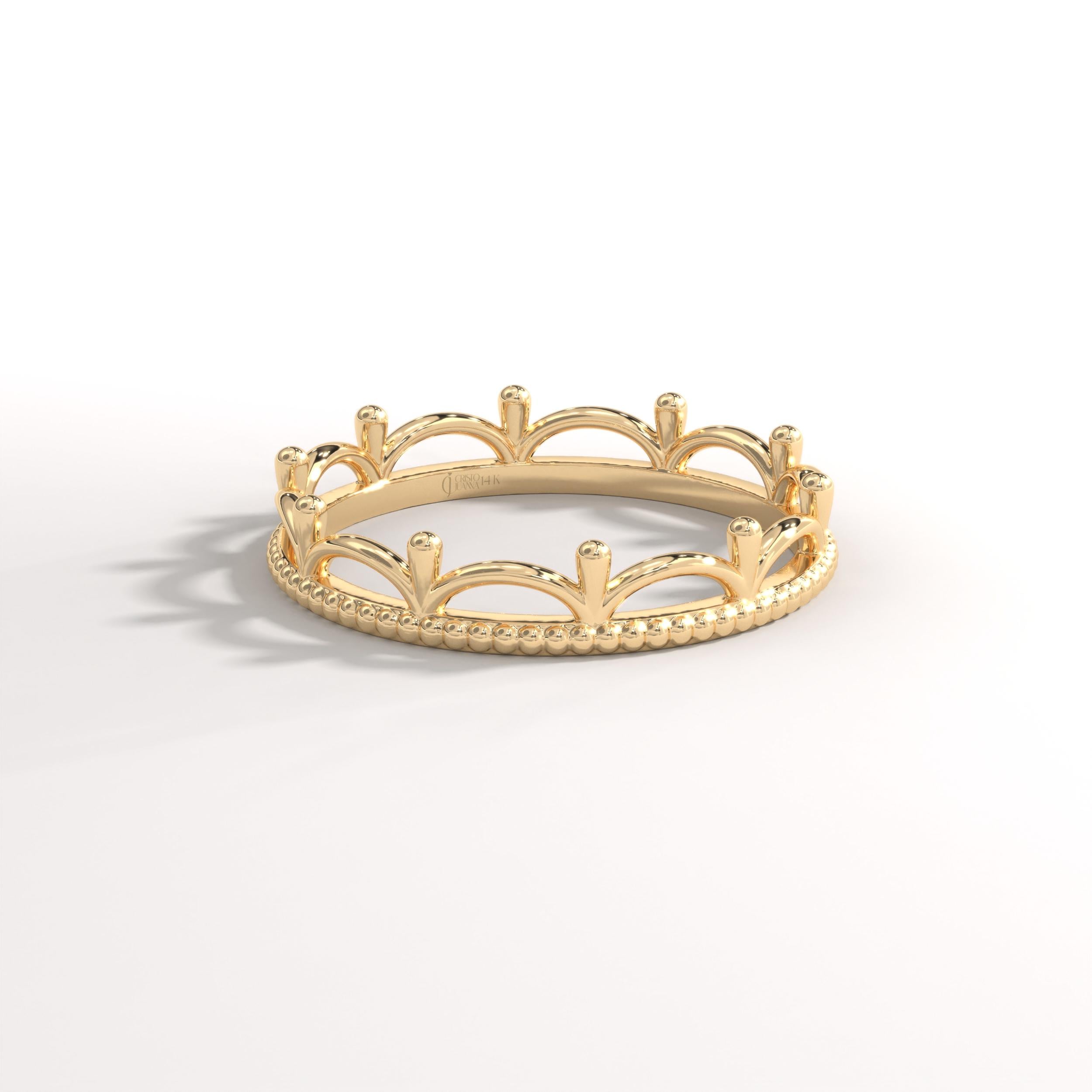 👑 Princess Crown Ring | Dainty 14K Solid Gold Full Eternity Band

Step into a fairytale with this Princess Crown Ring, inspired by royal elegance and timeless symbolism. Designed with a graceful royal curve crown silhouette, this ring represents love, strength, and commitment—perfect for those who want to feel like a queen every day. Handcrafted in solid gold, it blends delicate beauty with a bold crown-inspired design, making it ideal for both daily wear and meaningful occasions.