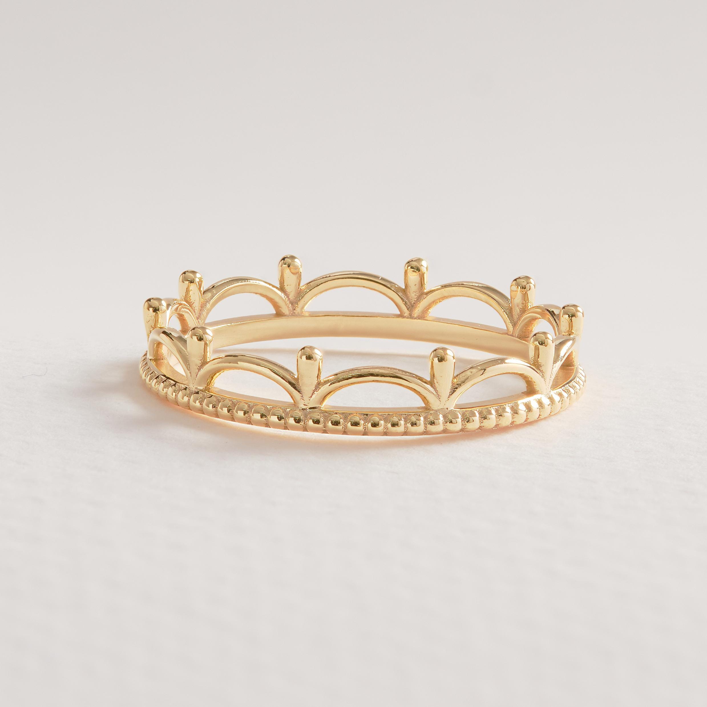 👑 Princess Crown Ring | Dainty 14K Solid Gold Full Eternity Band

Step into a fairytale with this Princess Crown Ring, inspired by royal elegance and timeless symbolism. Designed with a graceful royal curve crown silhouette, this ring represents love, strength, and commitment—perfect for those who want to feel like a queen every day. Handcrafted in solid gold, it blends delicate beauty with a bold crown-inspired design, making it ideal for both daily wear and meaningful occasions.