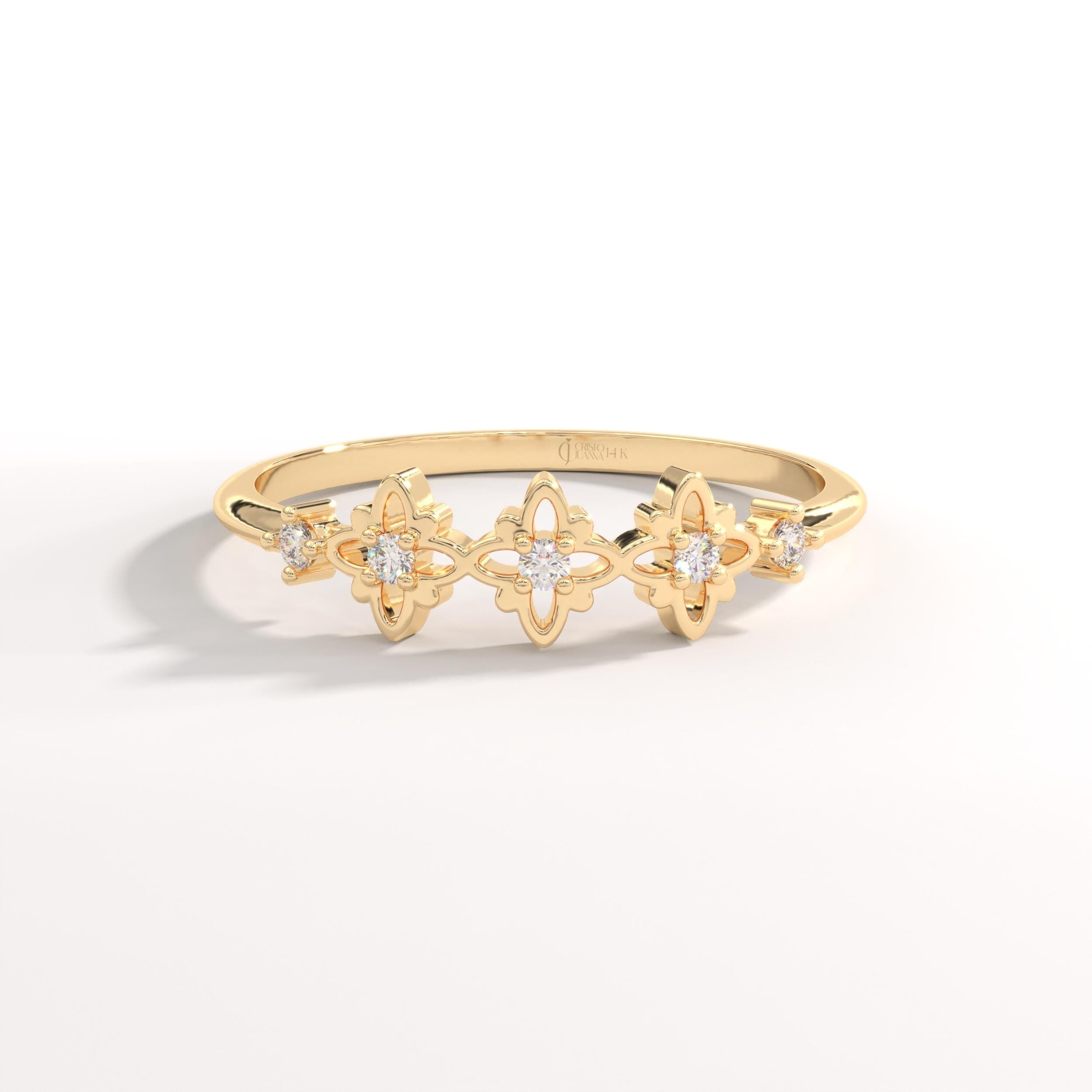 ✝️ Rosary Cross Diamond Ring | 14K Solid Gold Tiny Moissanite Band

Minimal yet deeply meaningful, this Rosary Cross Diamond Ring blends spiritual symbolism with modern elegance. Featuring scattered tiny stones arranged in a delicate cross motif and subtle clover-inspired details, this handcrafted ring is designed for everyday wear and timeless devotion.