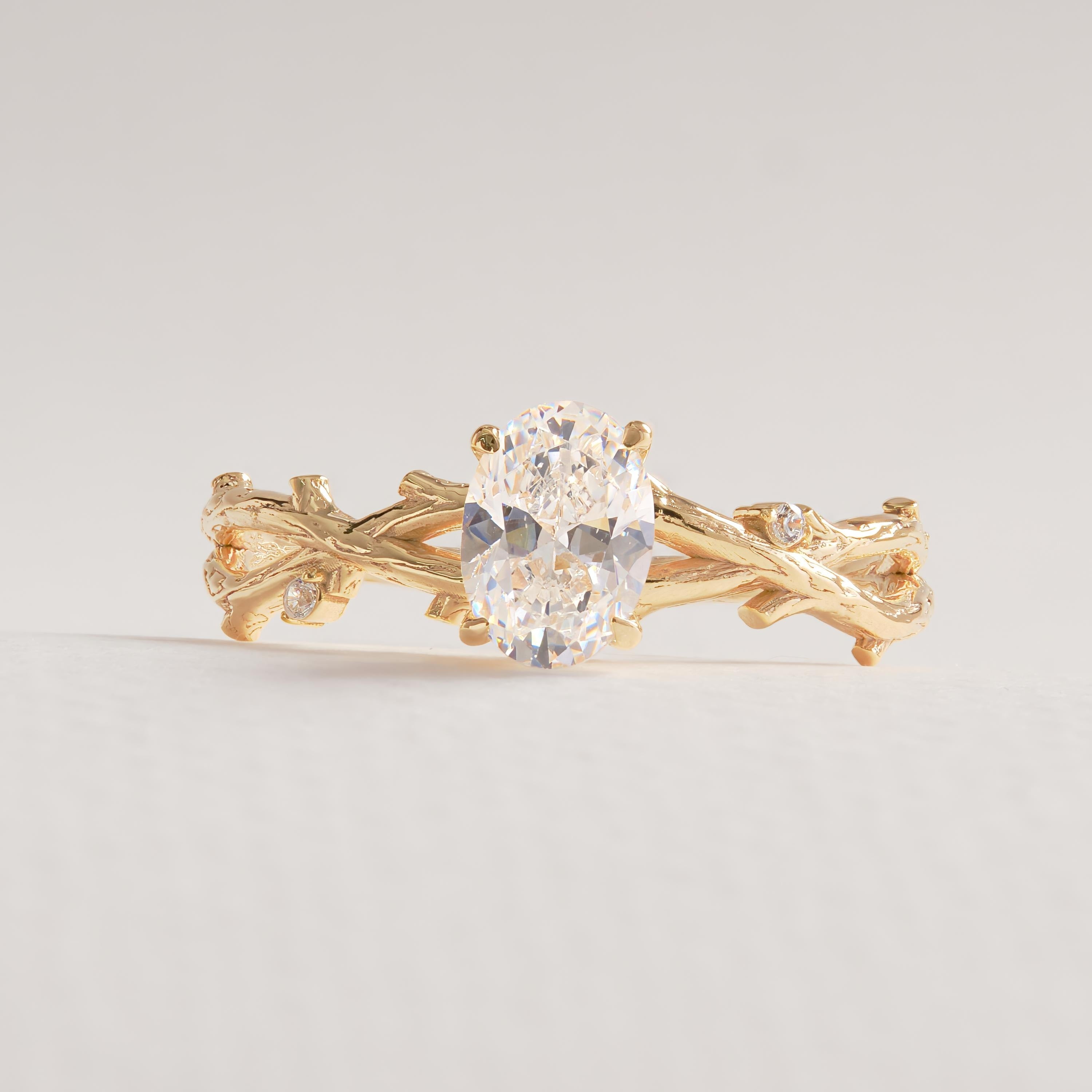 🌿 Oval Diamond Engagement Ring | 14K Solid Gold Leaf & Floral Wedding Ring – Nature Inspired Art Deco Design

This Oval Diamond Leaf Engagement Ring is a beautiful tribute to nature, symbolizing growth, love, and new beginnings. Designed with delicate ivy leaf and branch details, this handcrafted ring blends Art Deco elegance with an organic floral touch—perfect for women who love meaningful, nature-inspired jewelry.