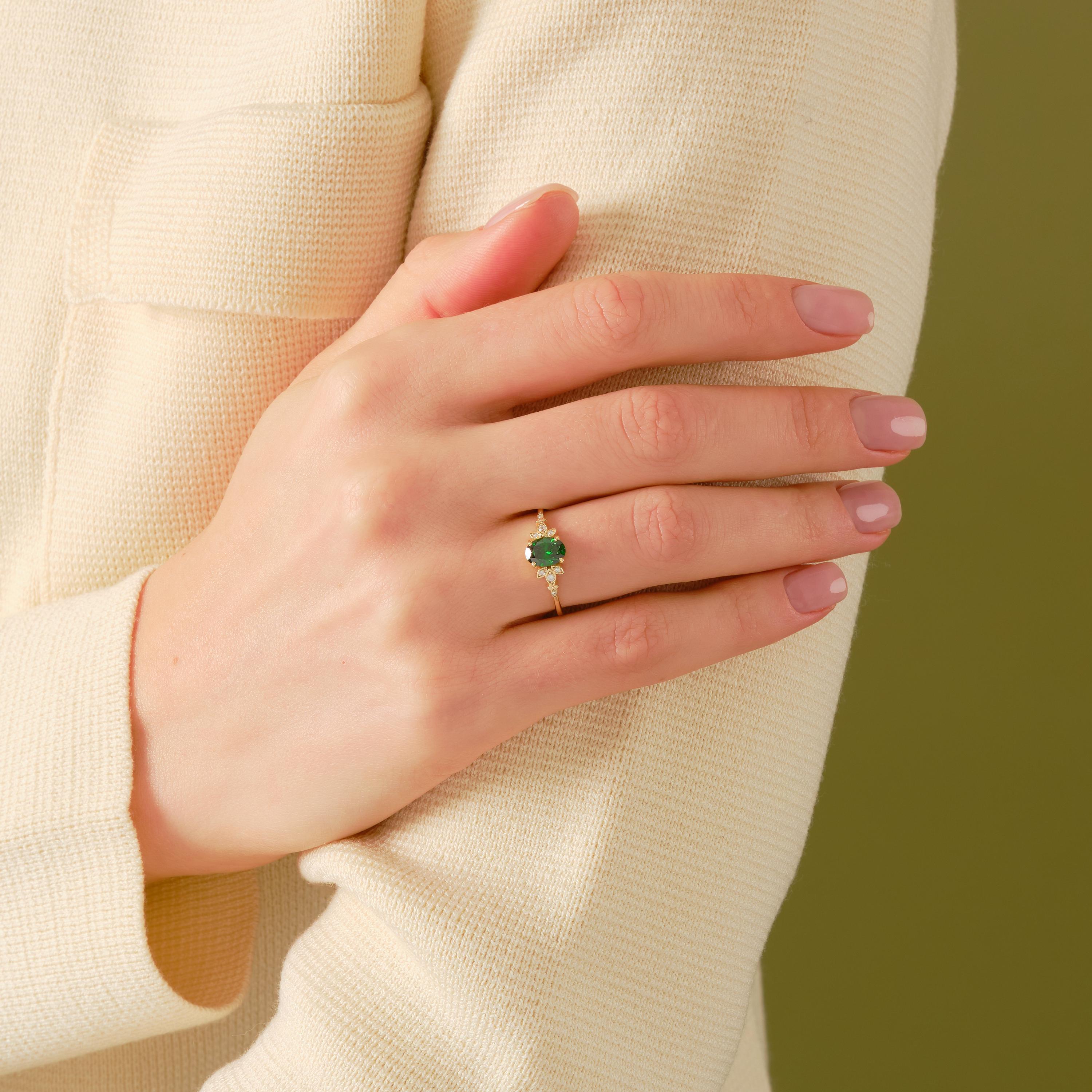 14K Solid Gold Peridot Ring, Oval Birthstone Ring with Side Diamond Band, Peridot Green Gemstone Rings for Women