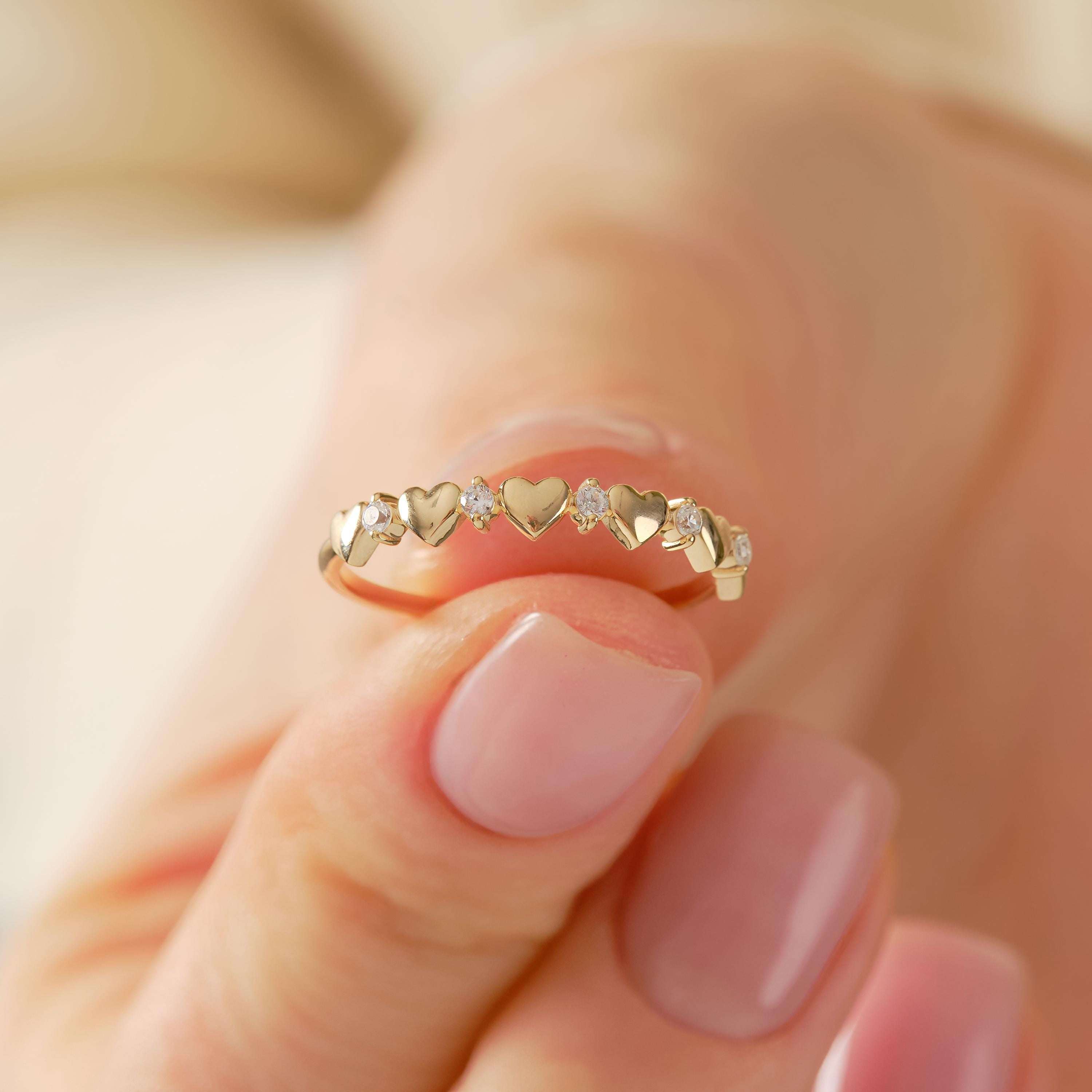 Floral Diamond Ring 14K Solid Gold Chevron Band, Flower Wedding Band with Tiny Moissanite Ivy Band