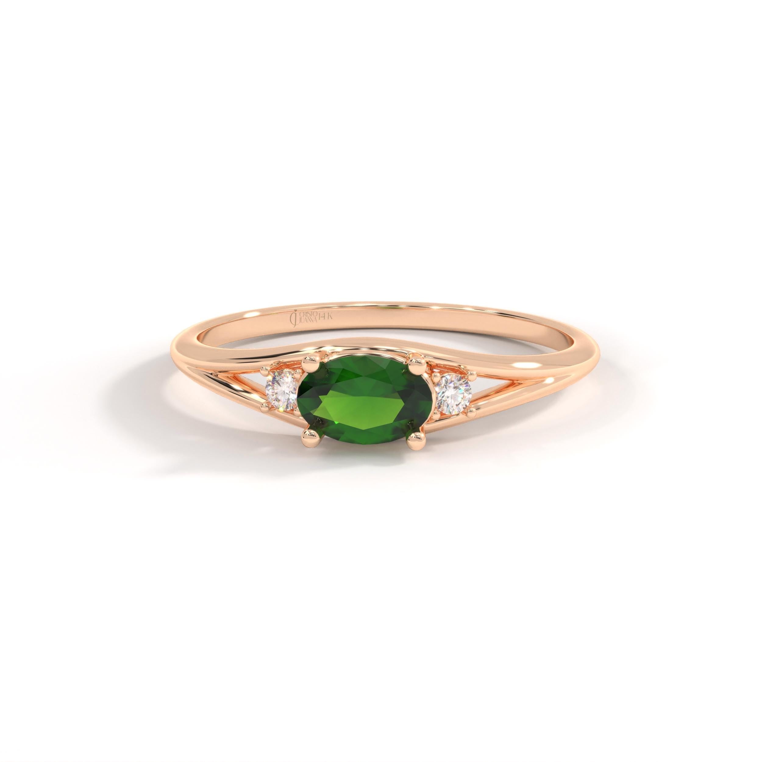 14K Solid Gold Peridot Ring, Oval Birthstone Ring with Side Diamond Band, Peridot Green Gemstone Rings for Women