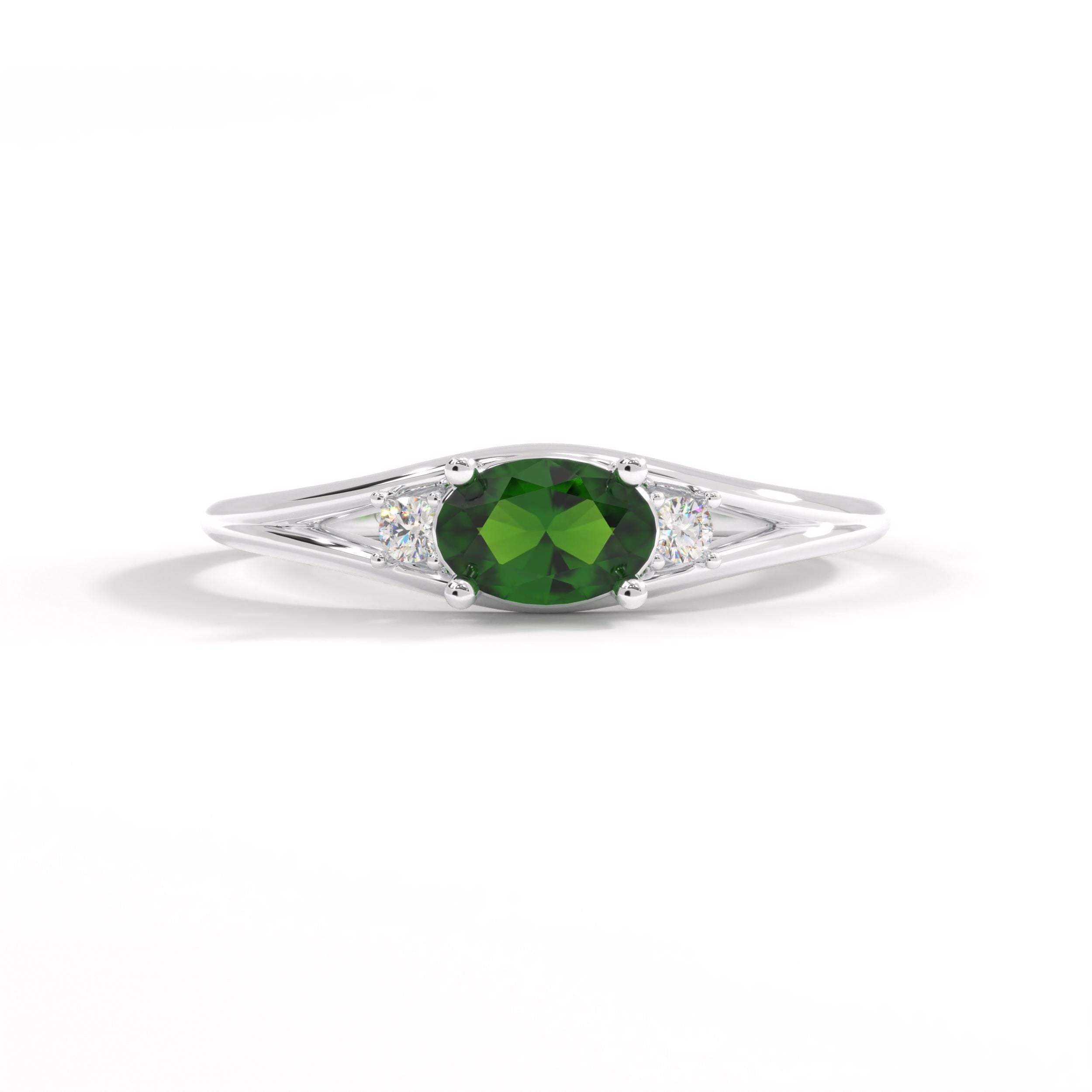 14K Solid Gold Peridot Ring, Oval Birthstone Ring with Side Diamond Band, Peridot Green Gemstone Rings for Women