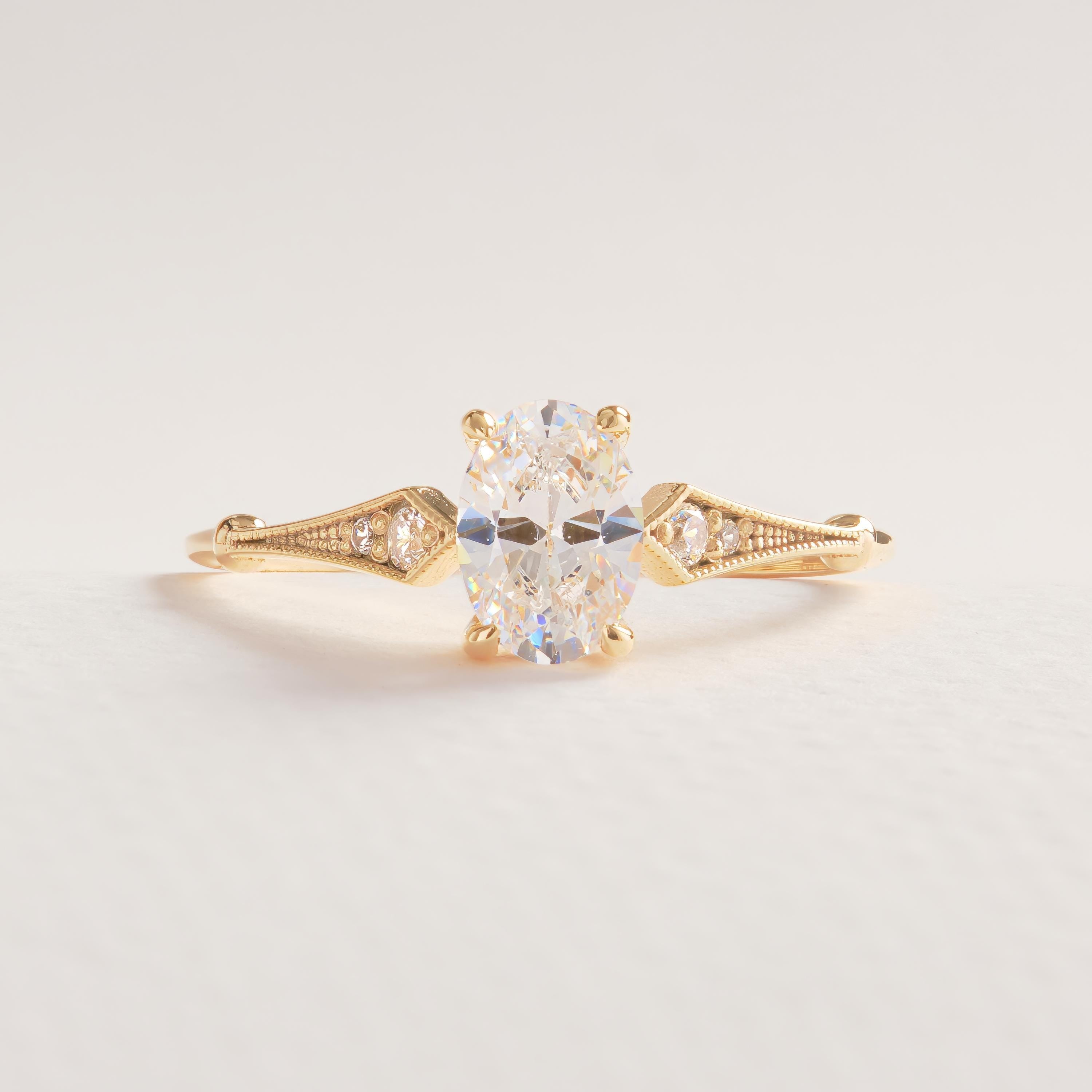 14K Solid Gold Peridot Ring, Oval Birthstone Ring with Side Diamond Band, Peridot Green Gemstone Rings for Women