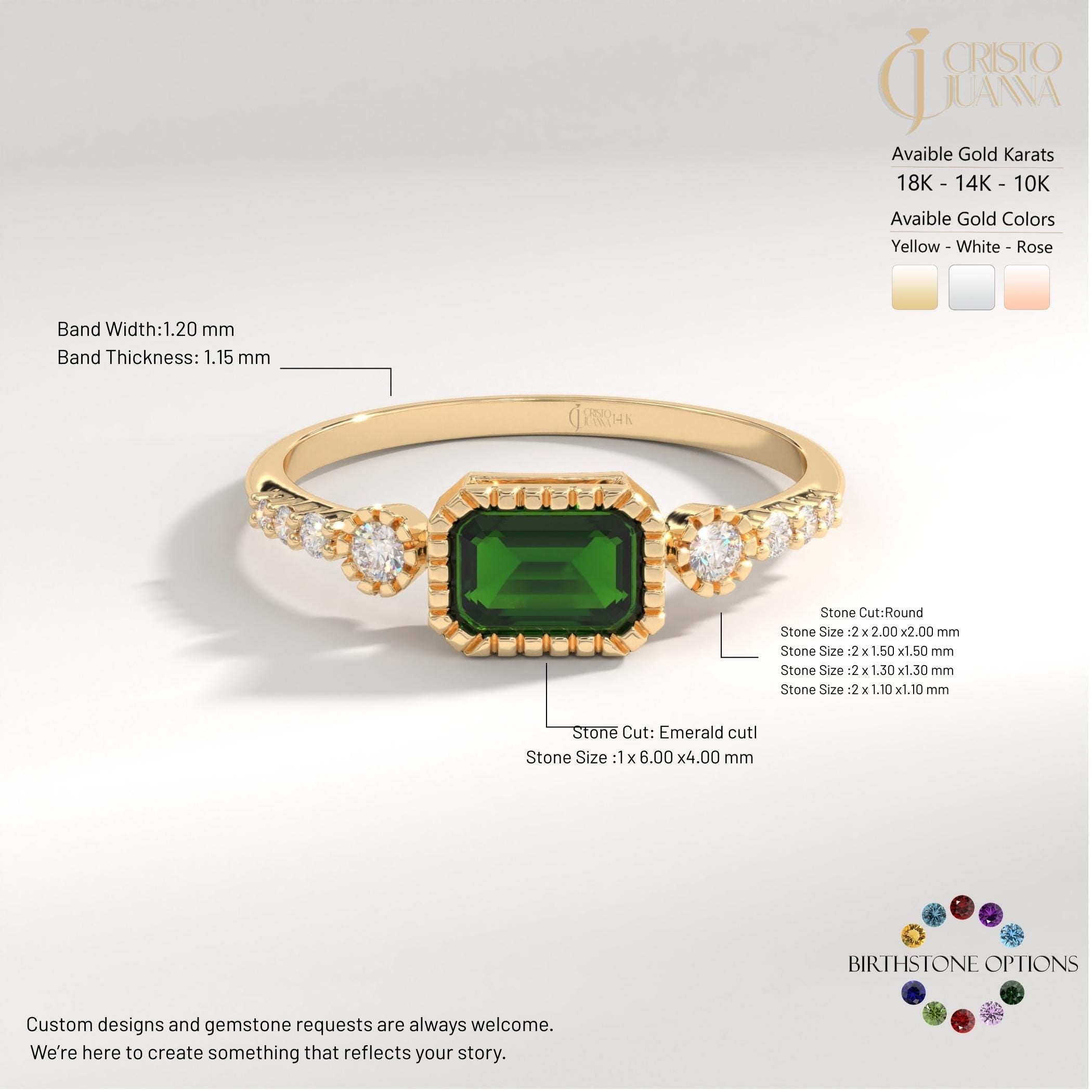 Vintage Inspire Emerald Ring, Oval Birthstone Ring with 14K Solid Gold Side Diamond Band, Art Deco Bezel Green Gemstone Rings for Women