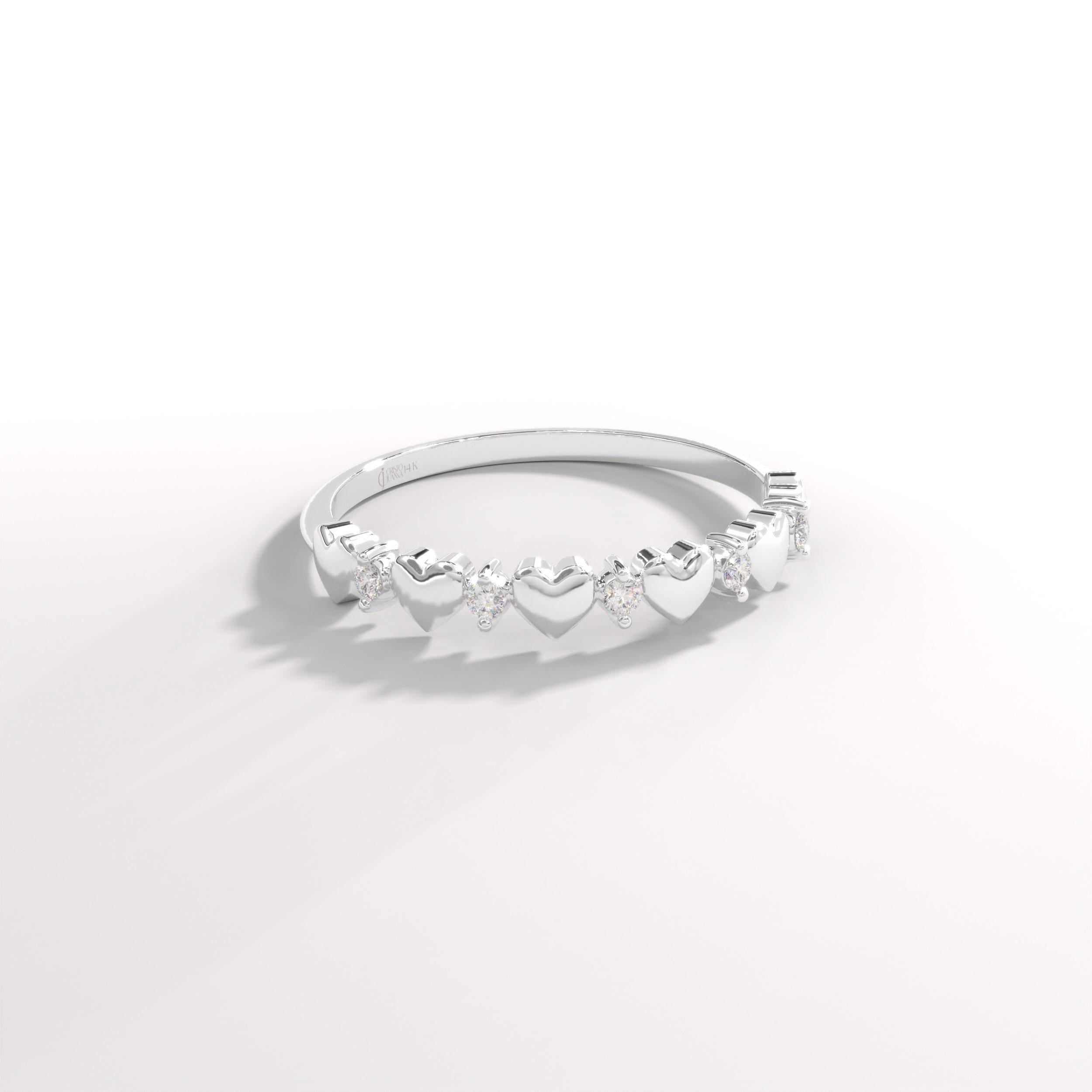 Floral Diamond Ring 14K Solid Gold Chevron Band, Flower Wedding Band with Tiny Moissanite Ivy Band