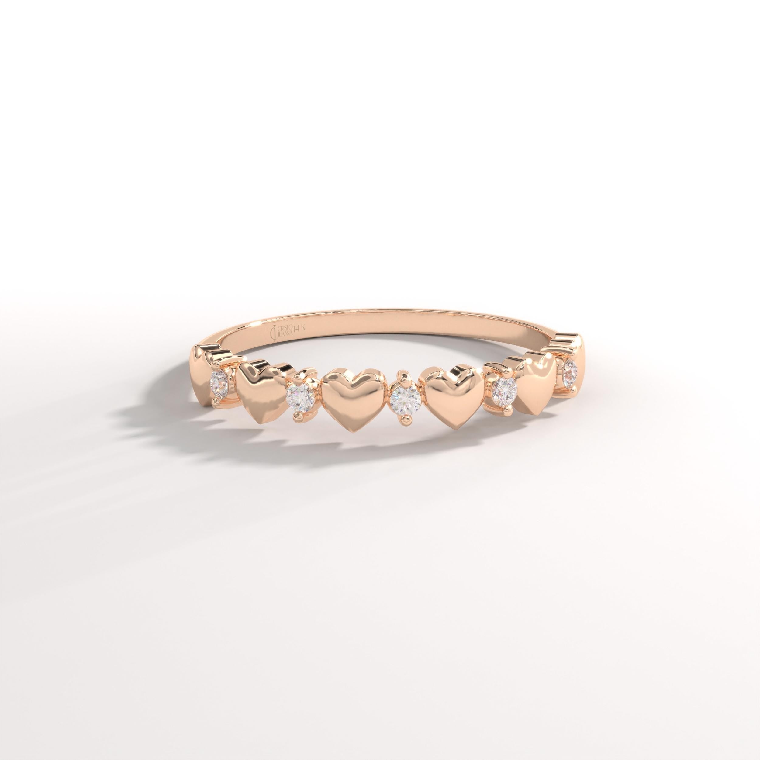 Floral Diamond Ring 14K Solid Gold Chevron Band, Flower Wedding Band with Tiny Moissanite Ivy Band