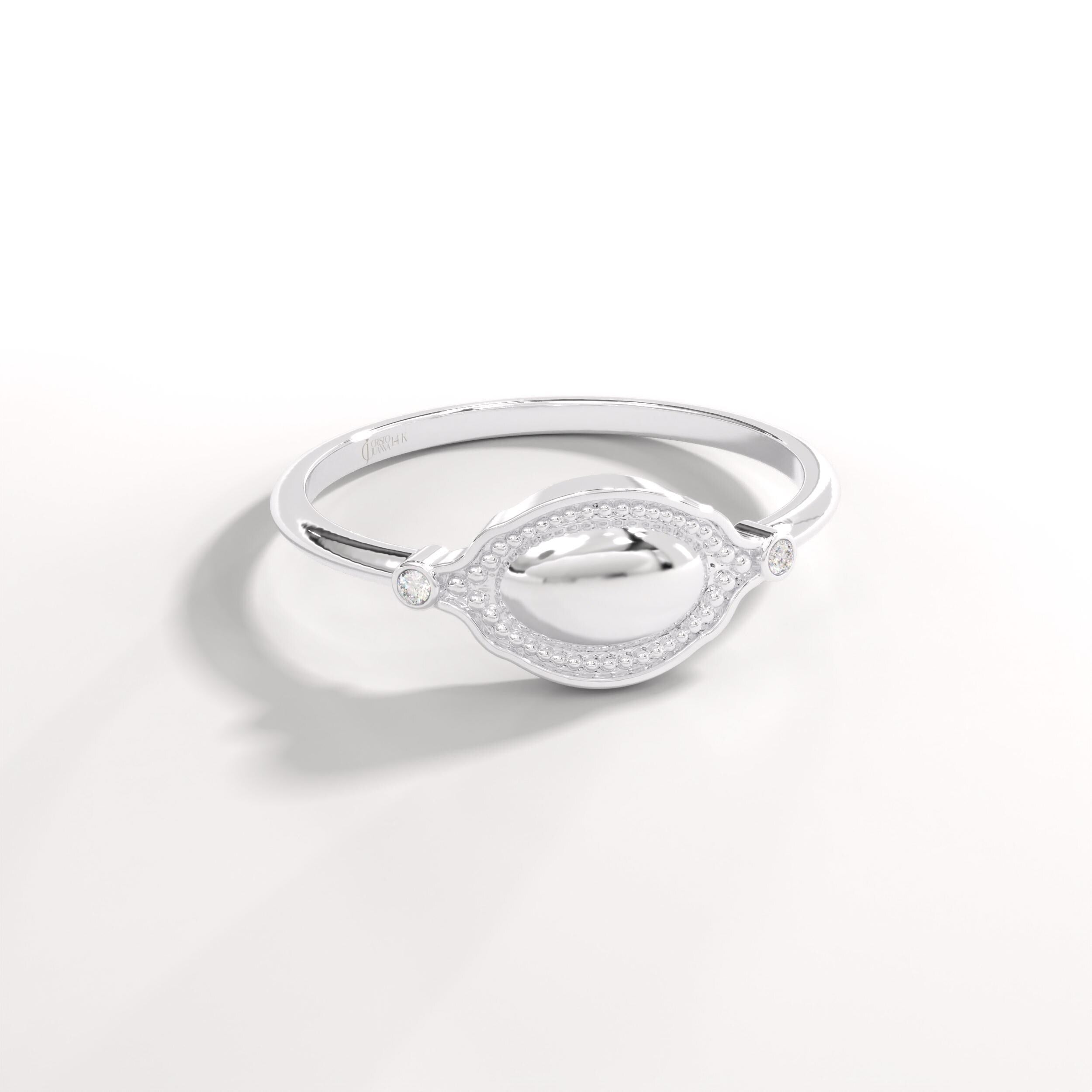 Dainty Diamond Ring 14K Solid Gold Floral Texture Band: Tiny Moissanite Flower Engrave Band